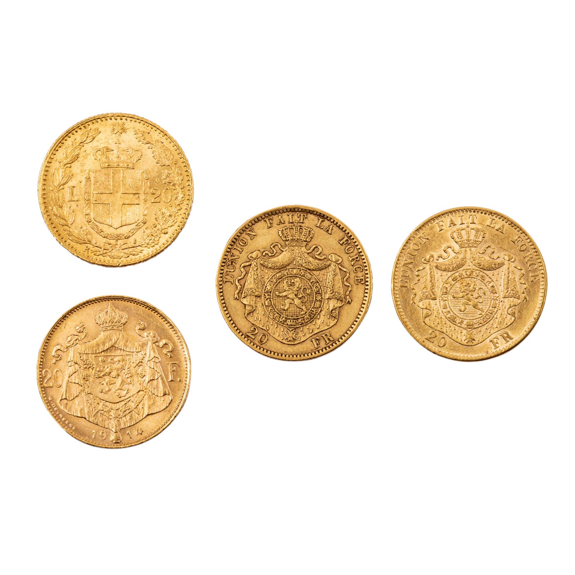 Belgien/Italien/GOLD - 3 x 20 Francs + 1 x 20 Lire, - Bild 2 aus 2