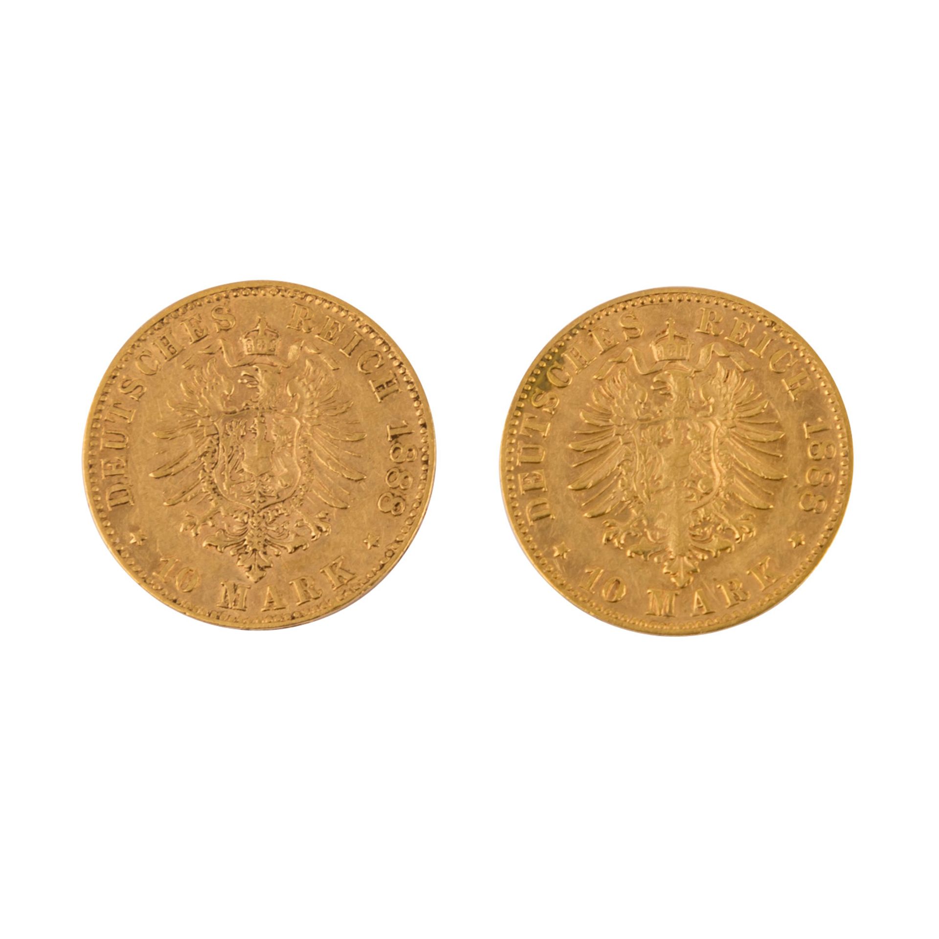 Württemberg/GOLD - 2 x 10 Mark 1888 F,< - Bild 2 aus 2