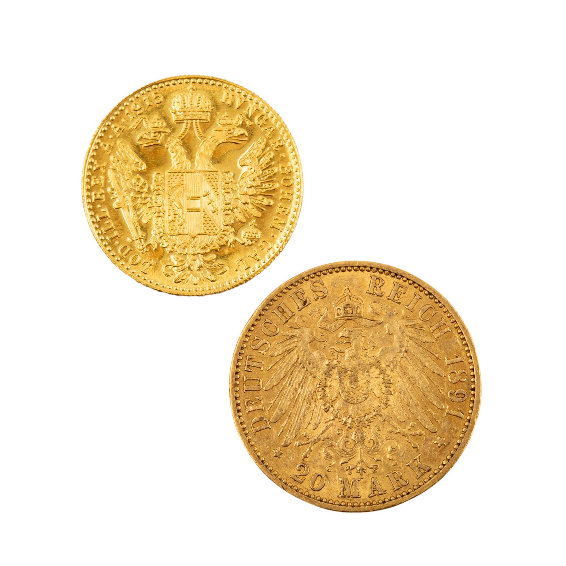 2 Goldmünzen Preussen 20 Mark 1891 A< - Bild 2 aus 2