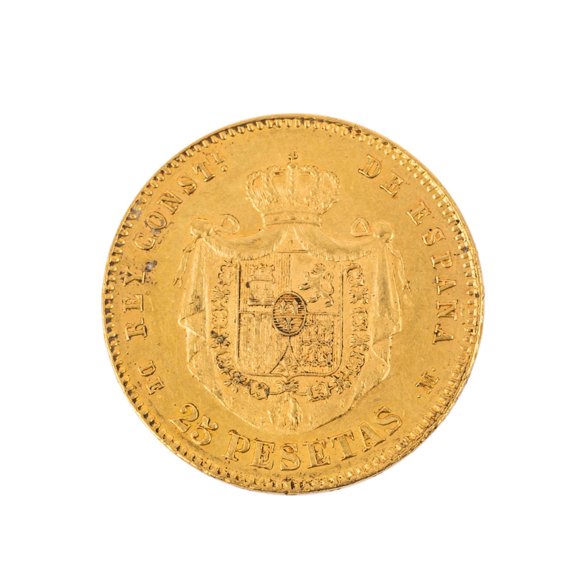 Spanien/GOLD - 25 Peseten 1878, Alfonso XII., ss., - Bild 2 aus 2