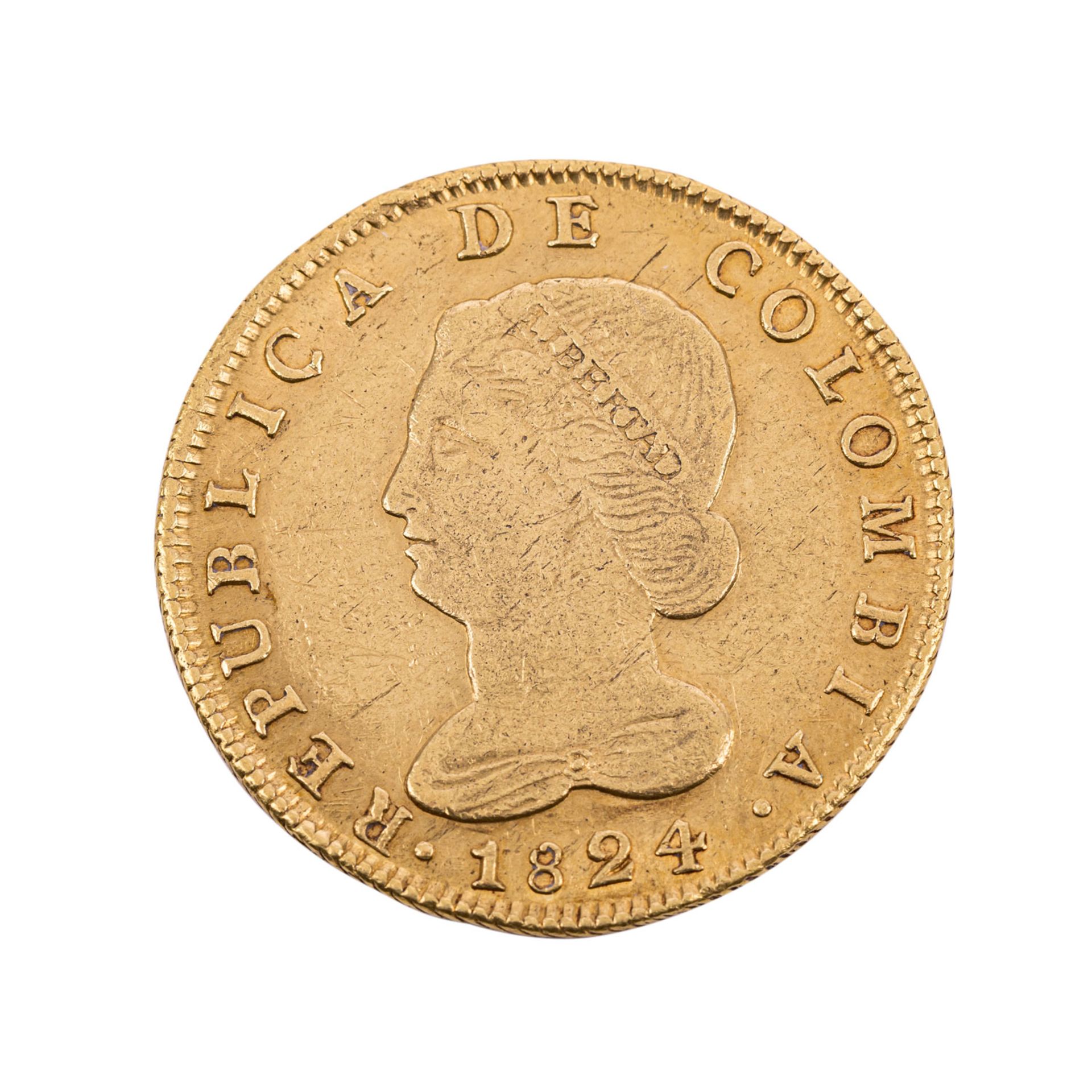 Kolumbien/GOLD - 8 Escudos 1824 J.F. Bogota, - Bild 2 aus 2