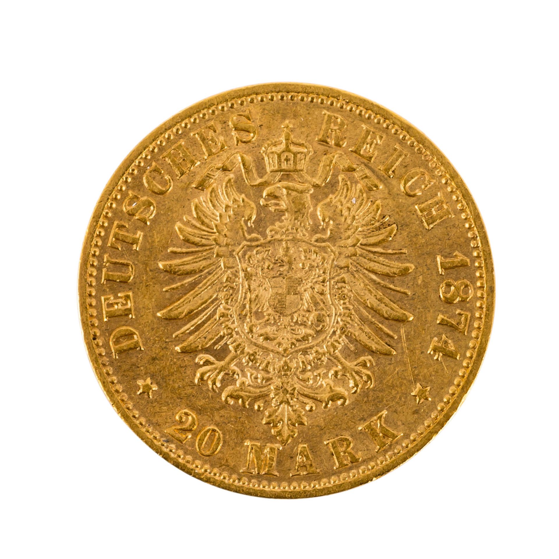 Württemberg – 20 Mark 1874/F, Kg. Karl,<br - Bild 2 aus 2