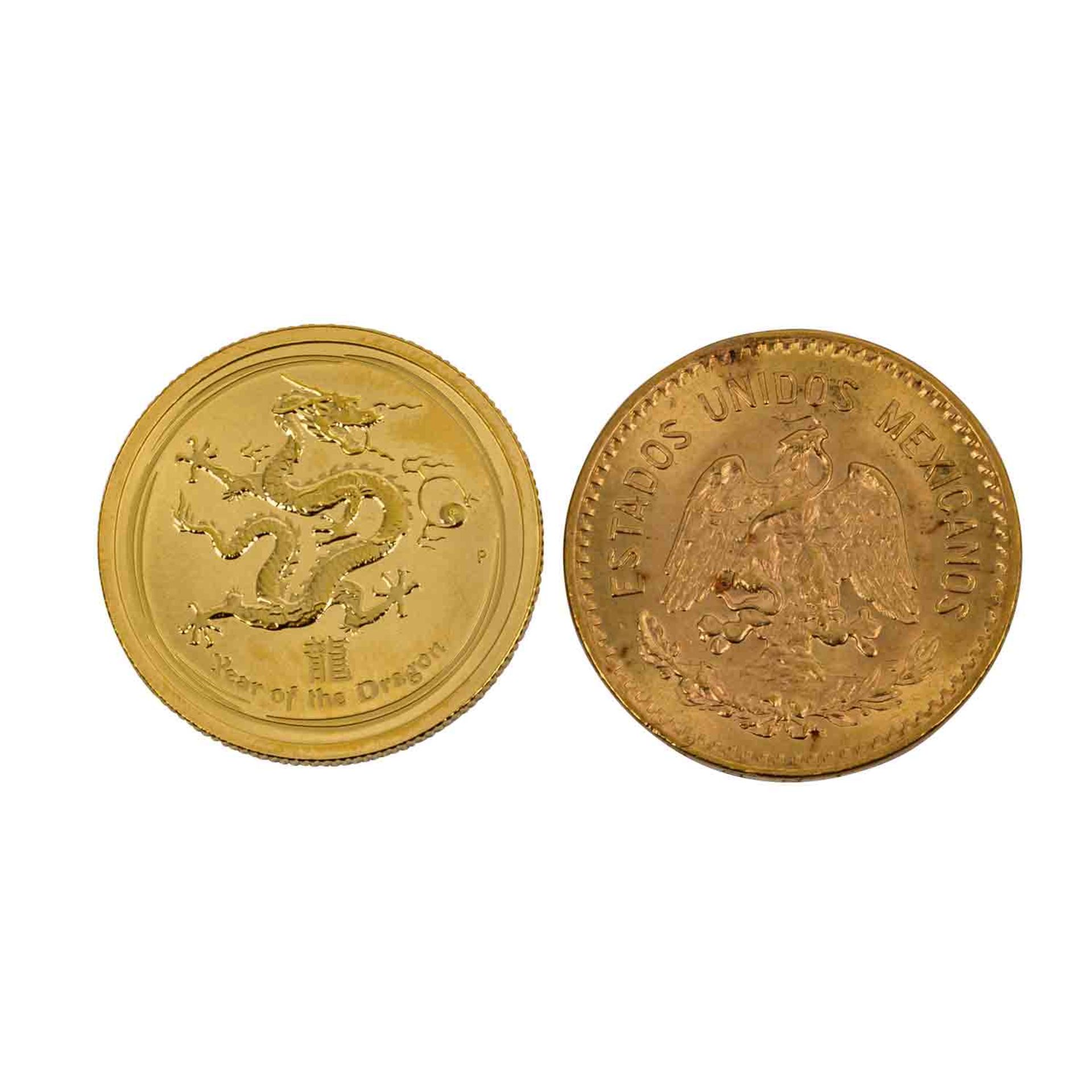 GOLDLOT Australien/Mexiko -1/4 Unze Lunar jahr des Drachen und 10 Pesos 1939. Insgesamt ca. 15,2 g - Bild 2 aus 2