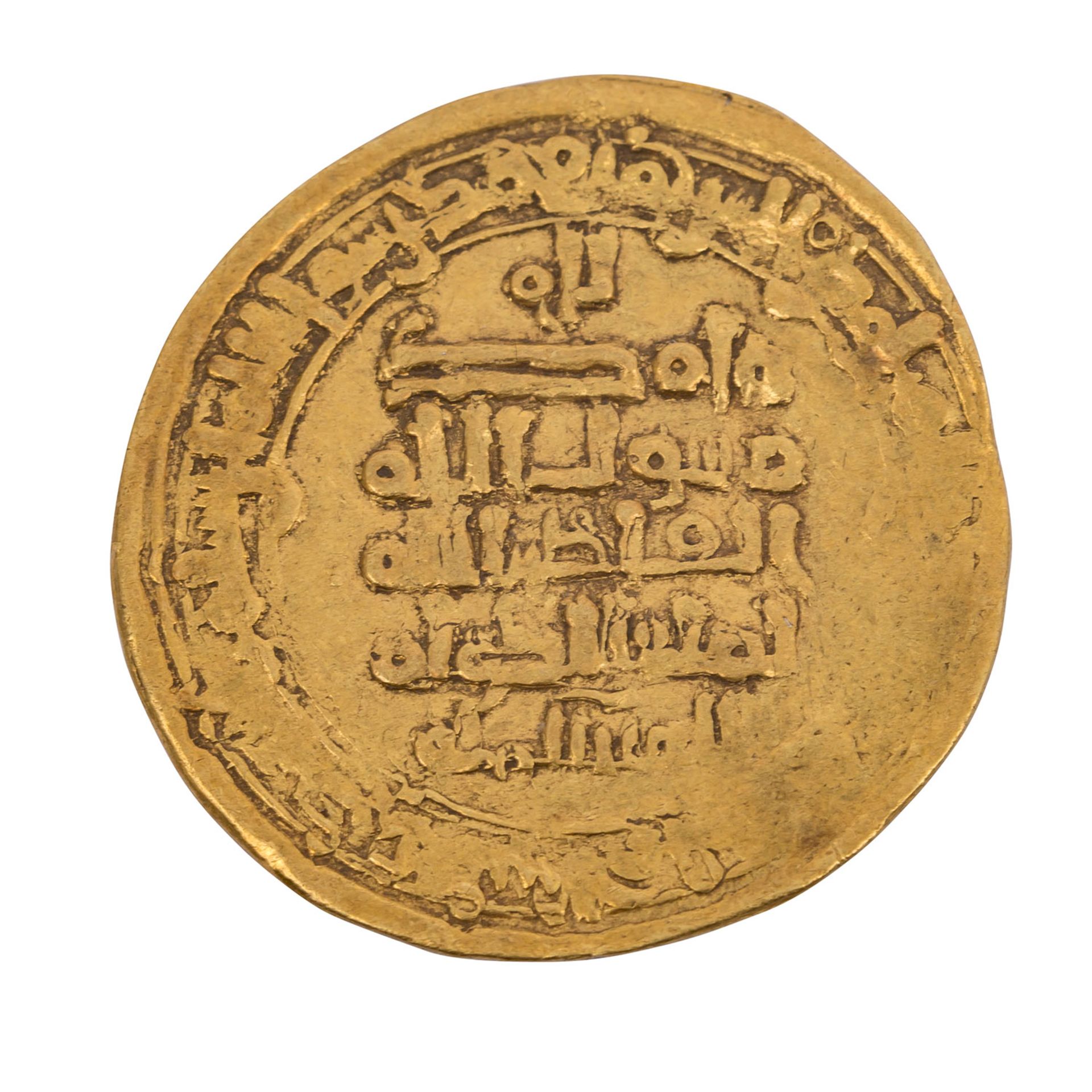 Abbasiden - Gold Dinar, unbestimmte Dynastie,5,03 Gramm, Prägeschwächen, ss/leichte Wellung,
