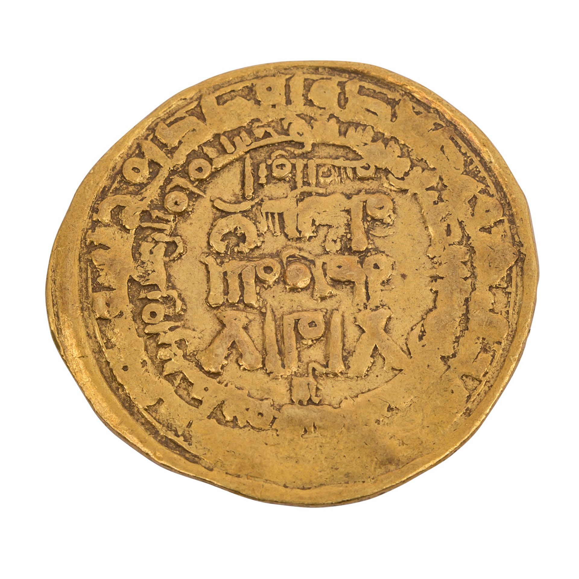 Abbasiden - Gold Dinar, unbestimmte Dynastie,5,03 Gramm, Prägeschwächen, ss/leichte Wellung, - Bild 2 aus 2