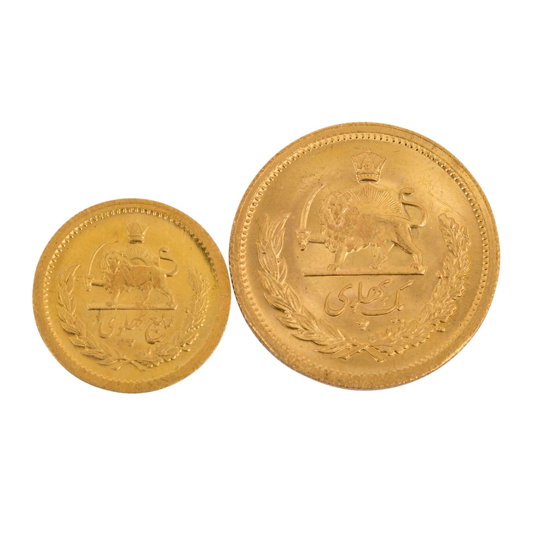 Persien / Gold - 1 Pahlavi + 1/4 Pahlavi,gesamt ca. 9,1 Gramm fein.Persien / Gold - 1 Pahlavi + 1/ - Bild 2 aus 2