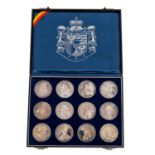 SILBER - 12 Medaillen Herrscher des Fürstentum Liechtenstein,ca. 590 Gramm fein, proof, Tönung,