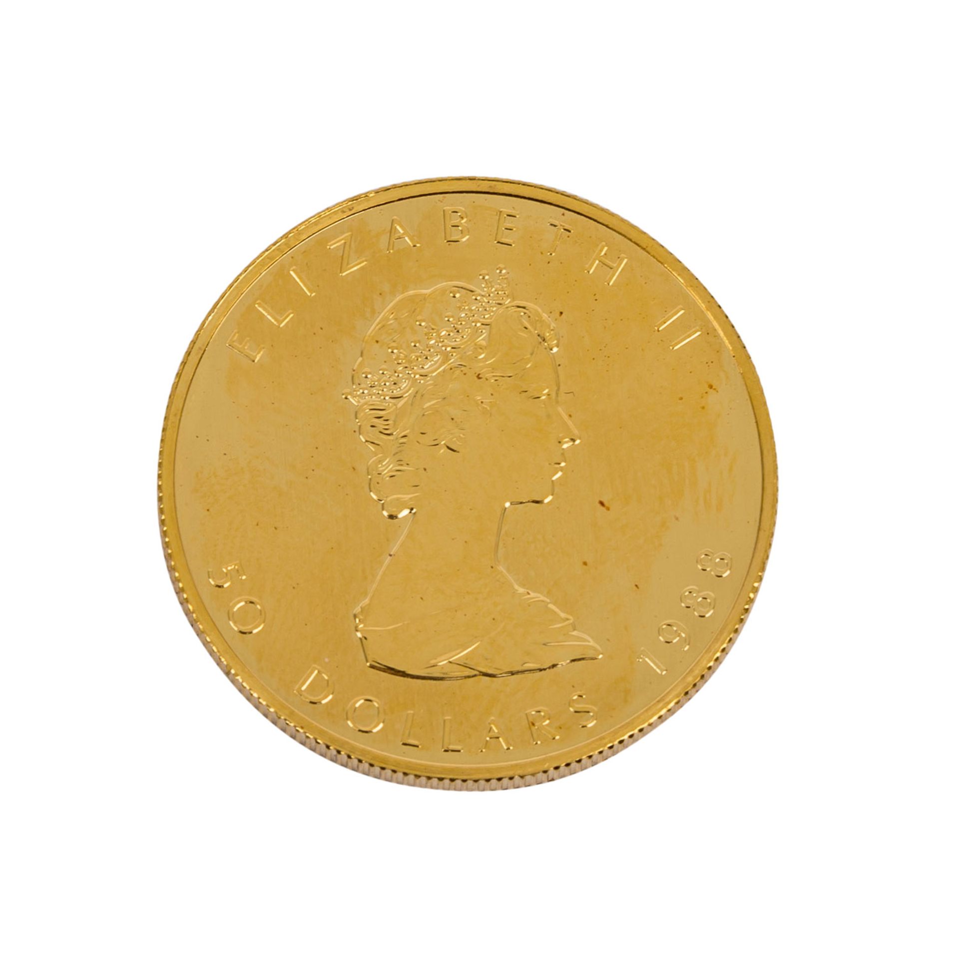 Kanada Gold - 50 Dollars 1988,1 Unze fein, minimale Prägeschwäche und Fingerabdruck.Canada Gold - 50 - Bild 2 aus 2