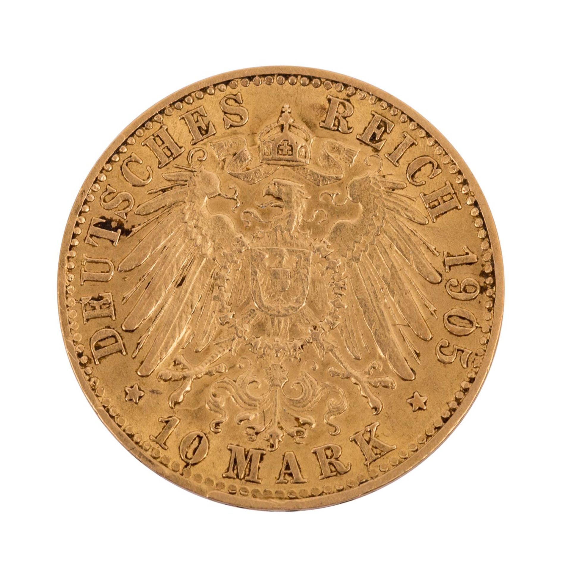 Württemberg/GOLD - 10 Mark 1905 F Wilhelm II., - Bild 2 aus 2