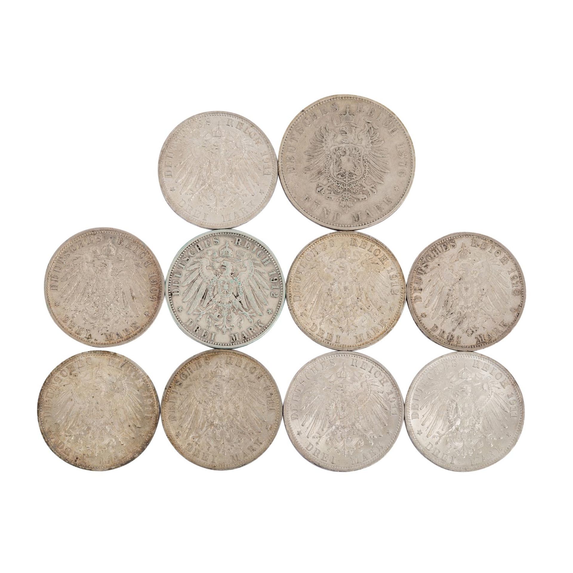 Dt. Kaiserreich / Württemberg - Kleinkonvolut von 10 Silbermünzen, - Bild 2 aus 2
