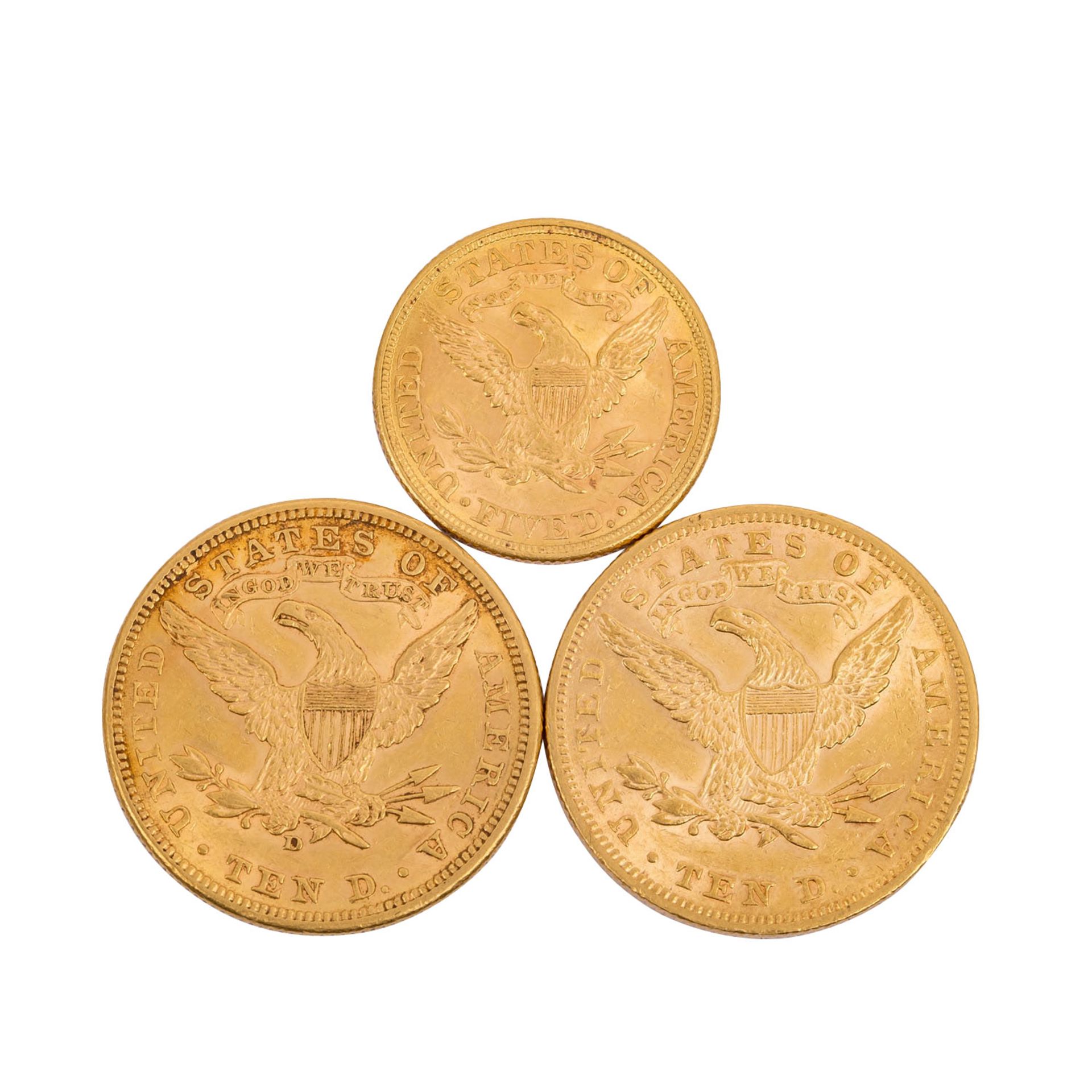 USA Gold - 1 x 5 + 2 x 10 Dollars, Motiv Liberty Head, - Bild 2 aus 2