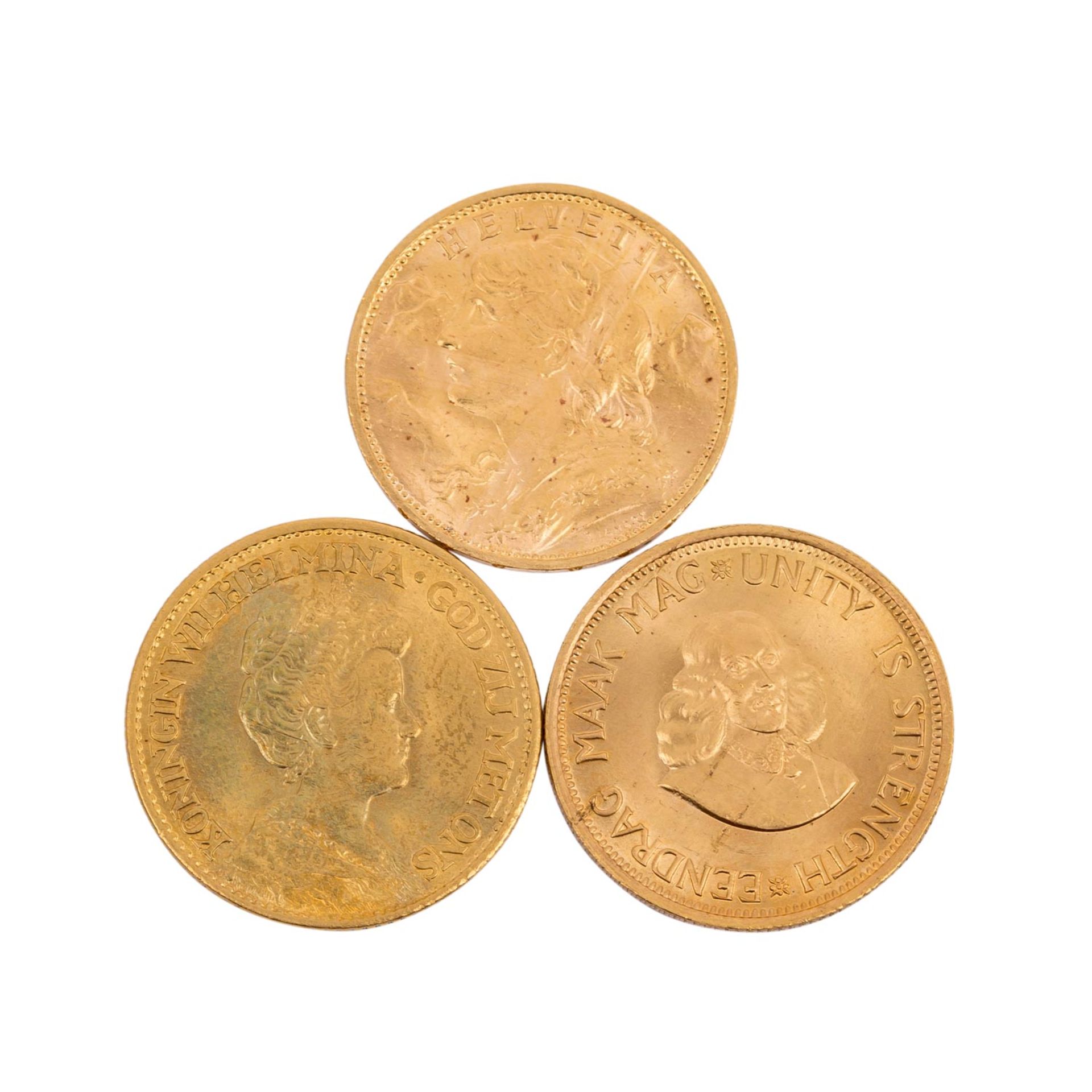 Kleine Investment -Triologie in GOLD -1 x Niederlande - 10 Gulden 1913, Wilhelmina, ss-vz,