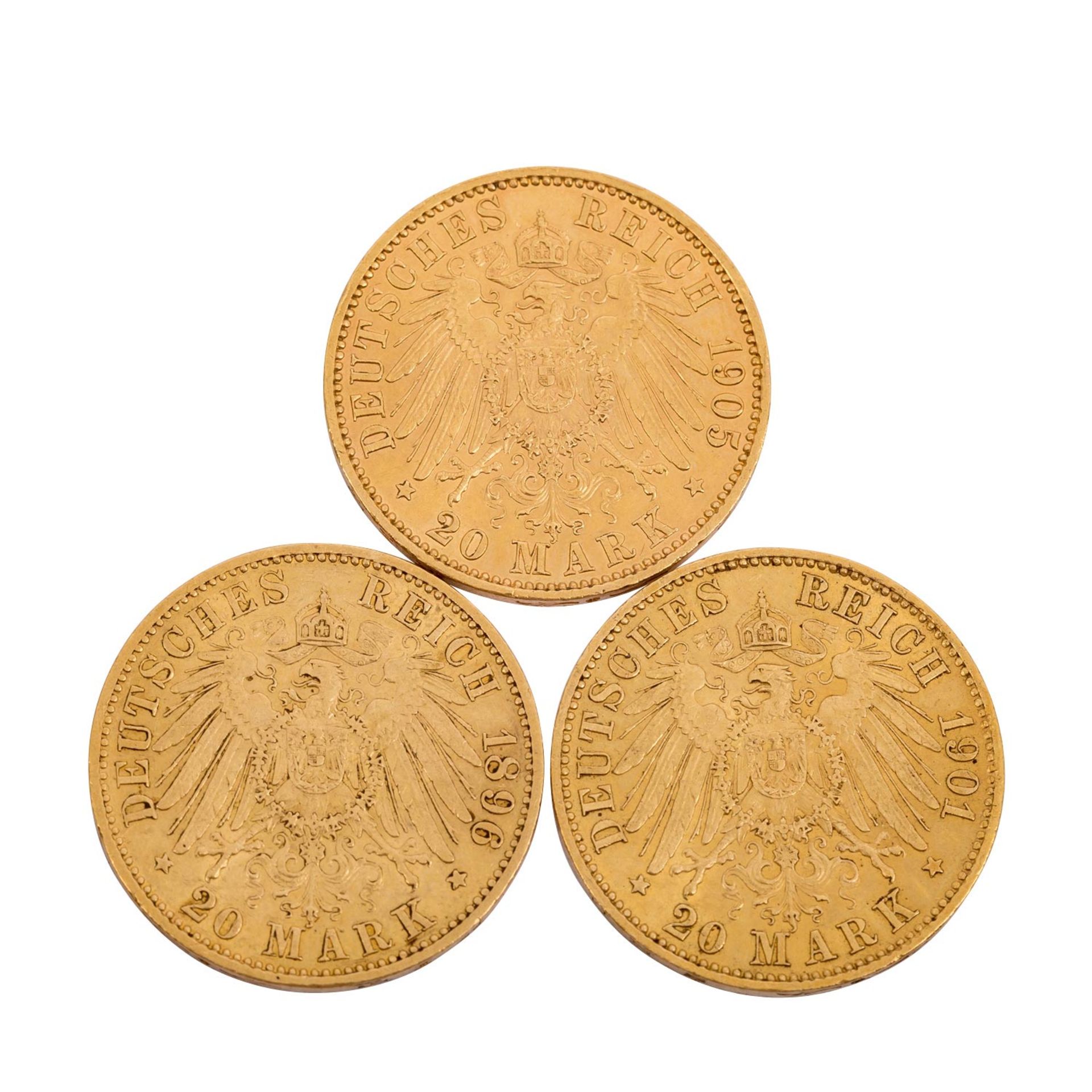 Lot - Dt. Kaisereich GOLDPreussen, Wilhelm II, 20 Mark, 1896/A, ss-vz, 20 Mark, 1901/A, ss-vz; - Bild 2 aus 2