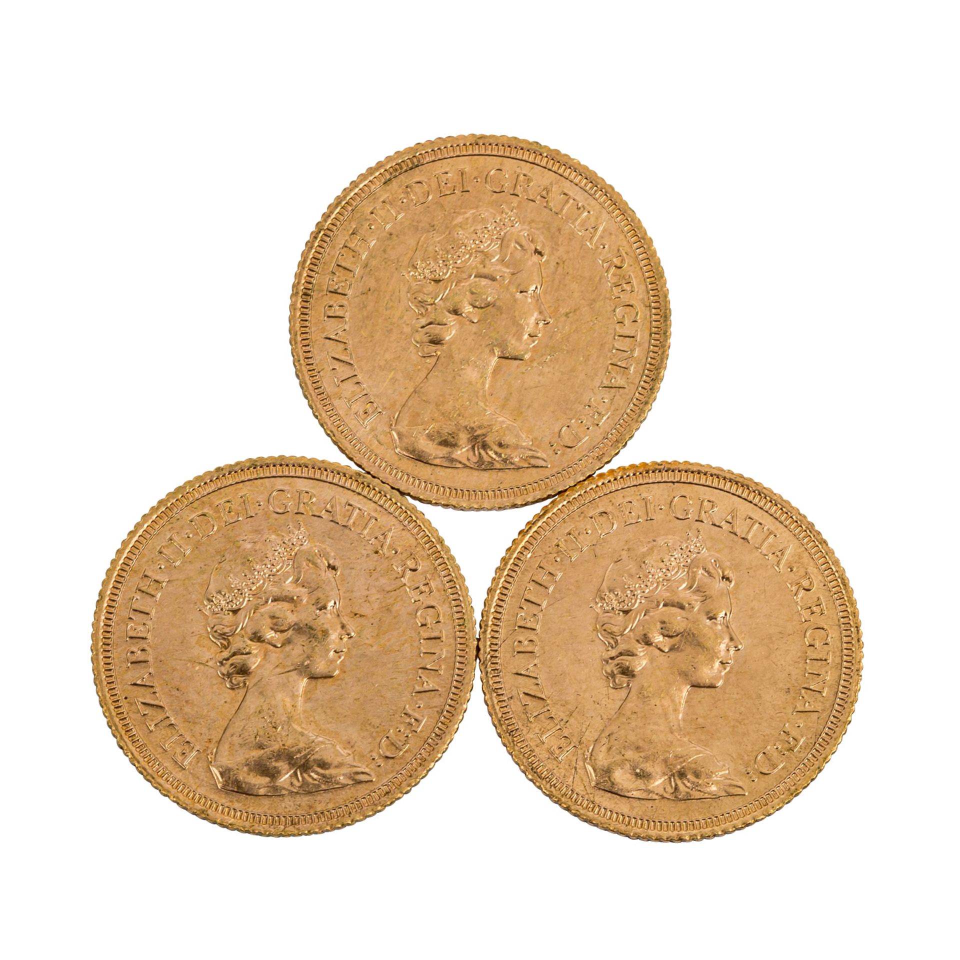 GB in GOLD -3 x GB - 1 Sovereign 1979, Elizabeth II. mit Diadem, Erhalt 1 x vz, 2 x ss-vz mit