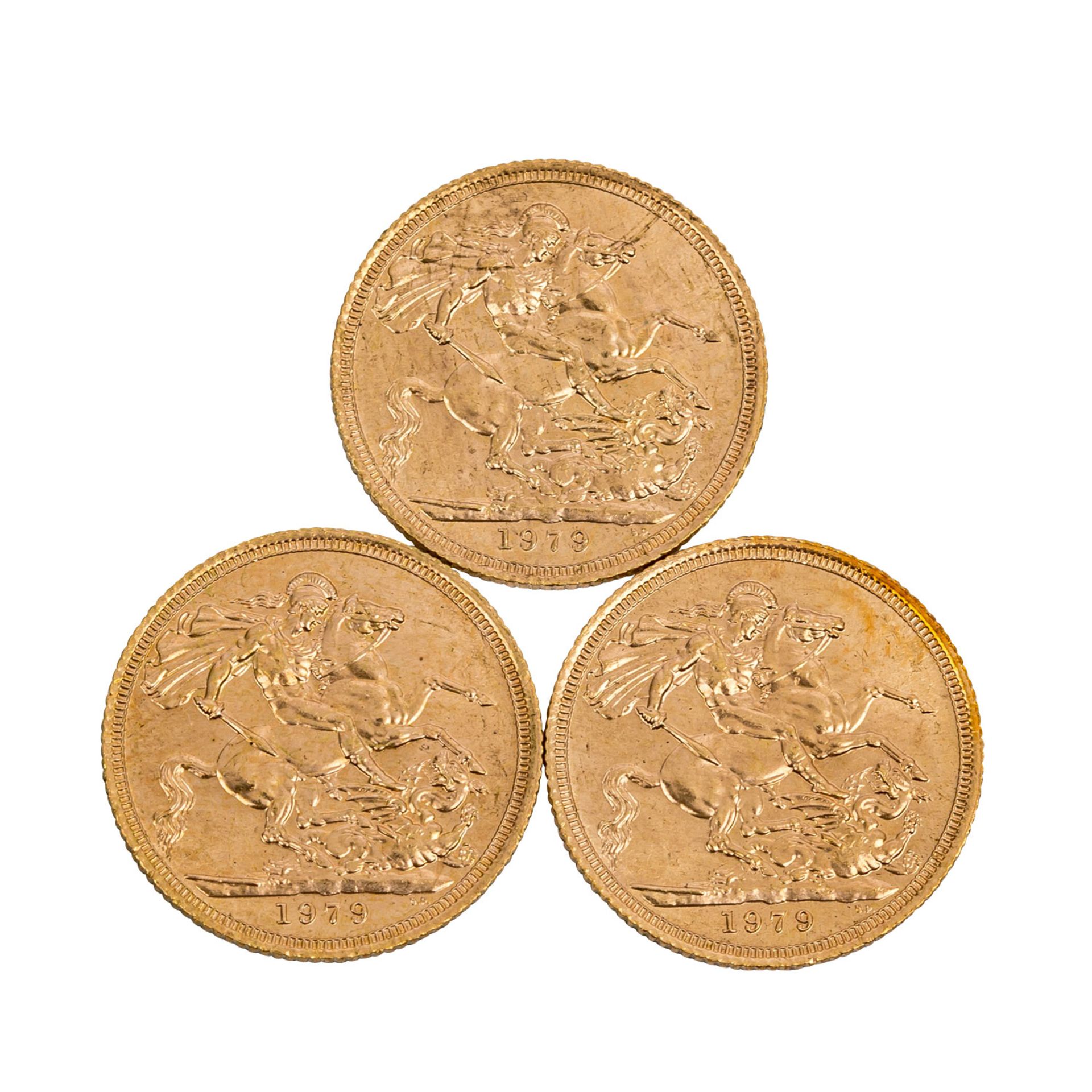 GB in GOLD -3 x GB - 1 Sovereign 1979, Elizabeth II. mit Diadem, Erhalt 1 x vz, 2 x ss-vz mit - Bild 2 aus 2