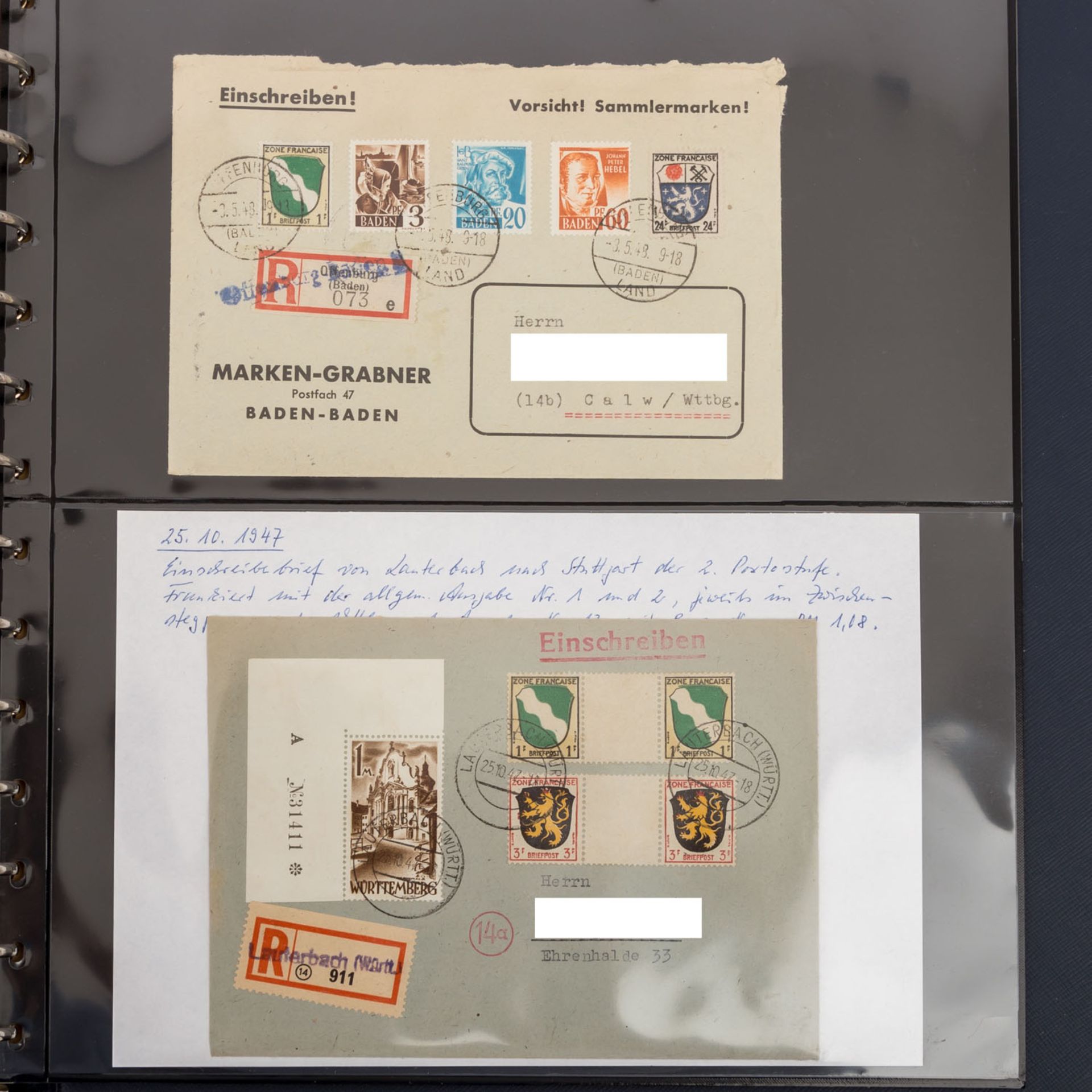 Deutschland nach 1945, Französische Zone - ca. 100 Briefe und Karten,in zwei Safe Alben, mit - Bild 6 aus 7