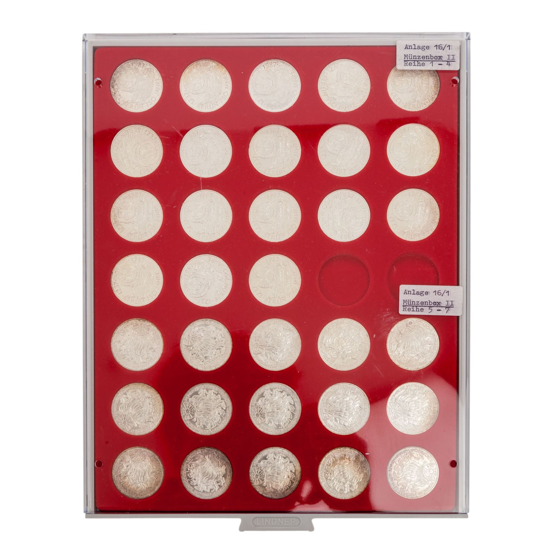 BRD - 189 x 10 DM auf 9 LINDNERTableaus, als Zubehör enthalten zusätzlich 2 Doppel-Münzenboxen- - Bild 4 aus 9