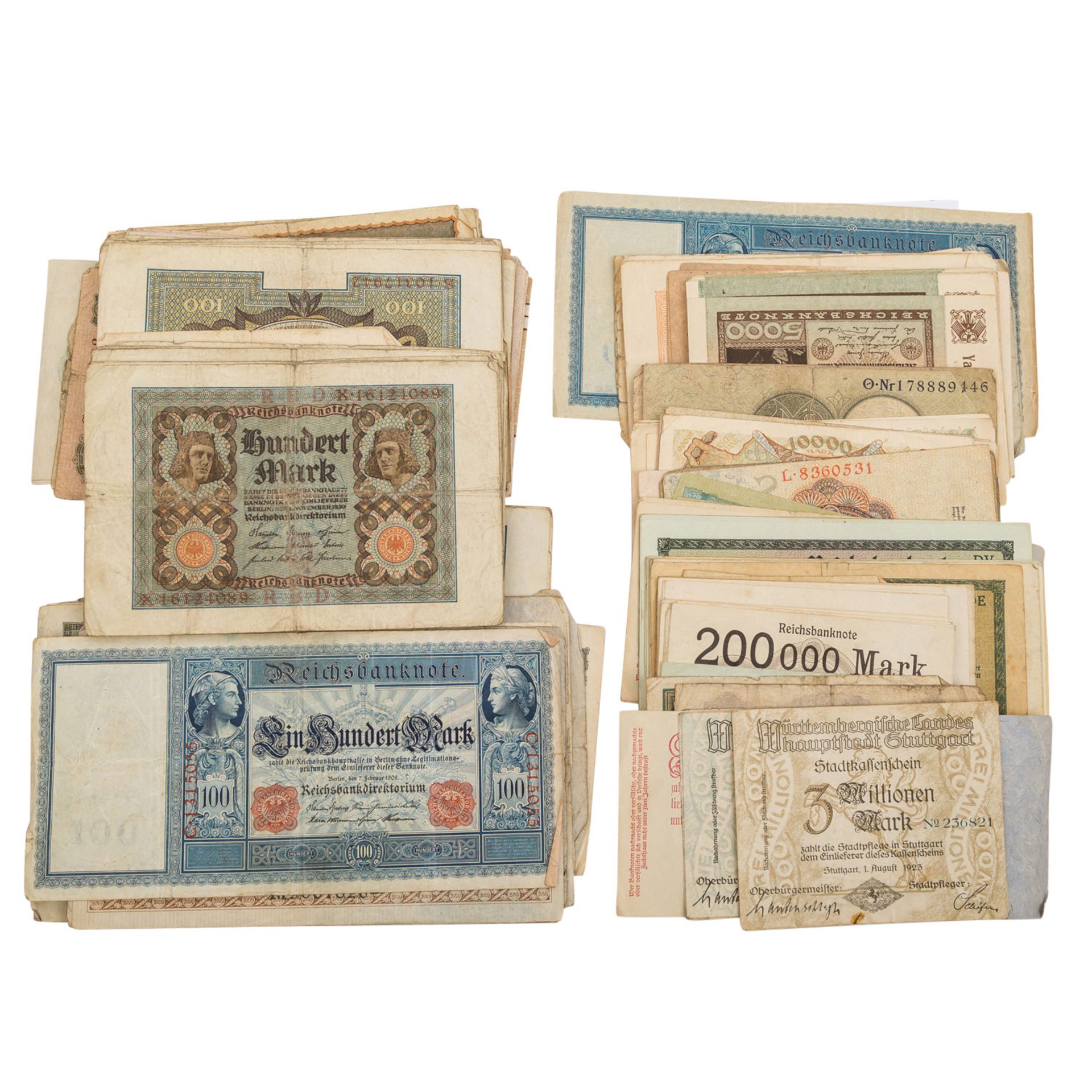 Zahlreiche Banknoten, vorwiegend Deutschland 1.H. 20.Jh. -Dt. Kaiserreich, Weimarer Republik,