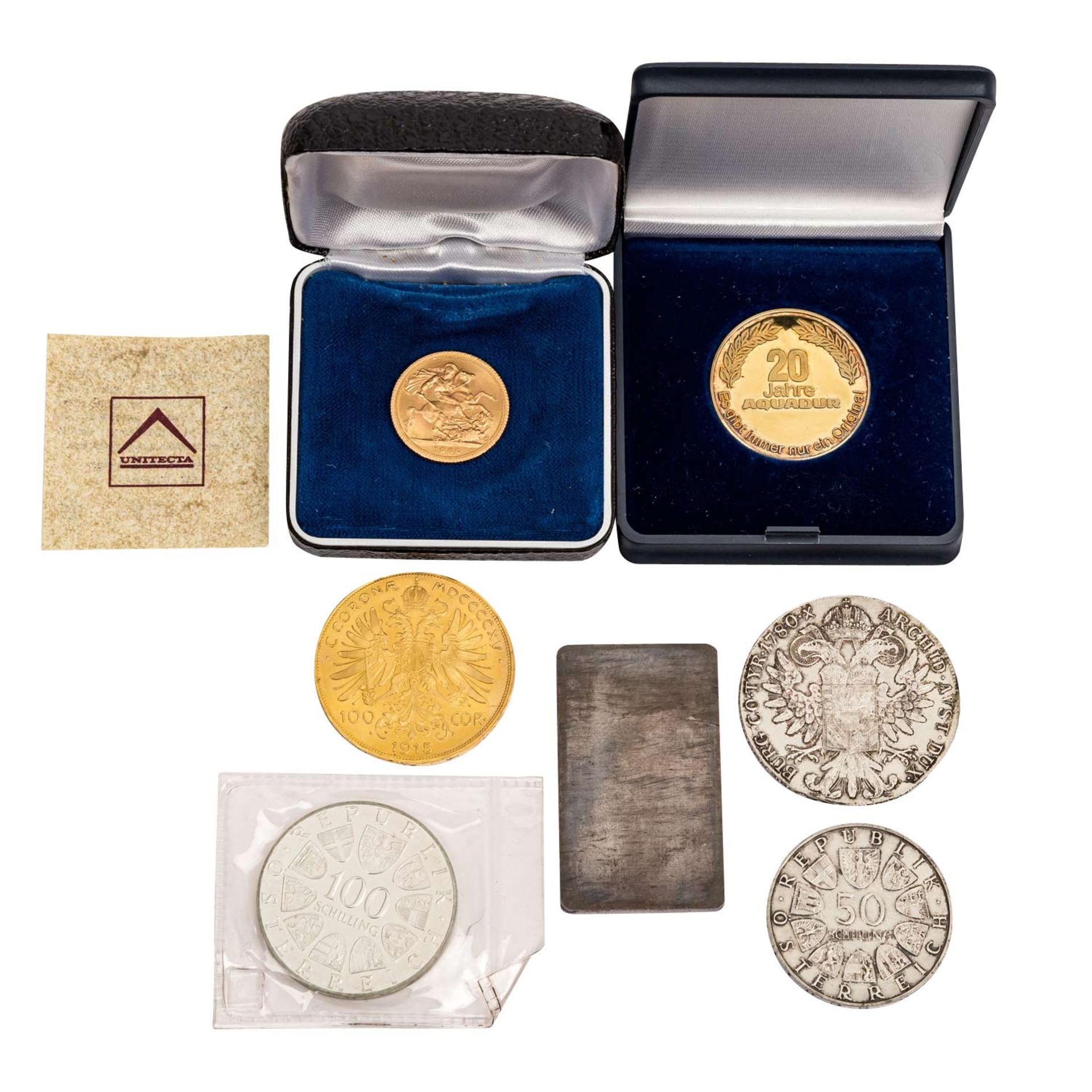 GOLD - SILBERLOT mit Österreich 100 Kronen 1915 NP,GB 1 Sovereign 1966 Elisabeth II., Goldgehalt ca. - Bild 2 aus 2