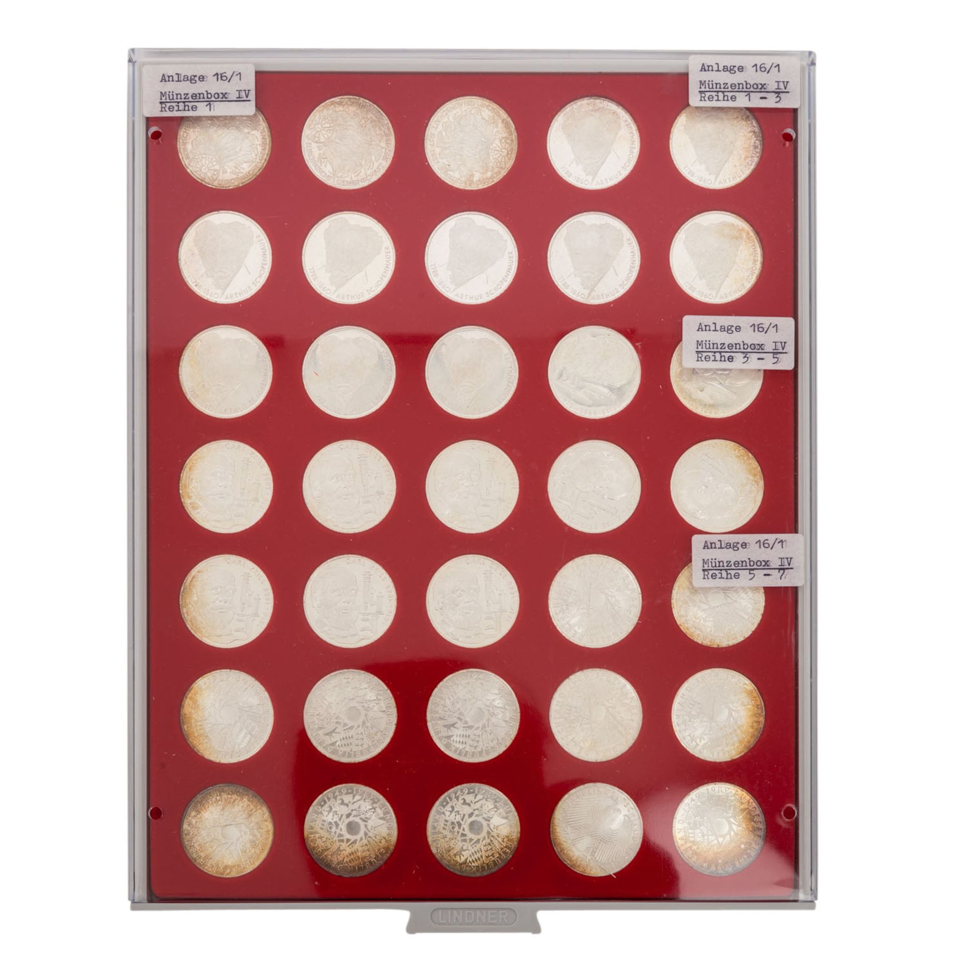 BRD - 189 x 10 DM auf 9 LINDNERTableaus, als Zubehör enthalten zusätzlich 2 Doppel-Münzenboxen- - Bild 2 aus 9