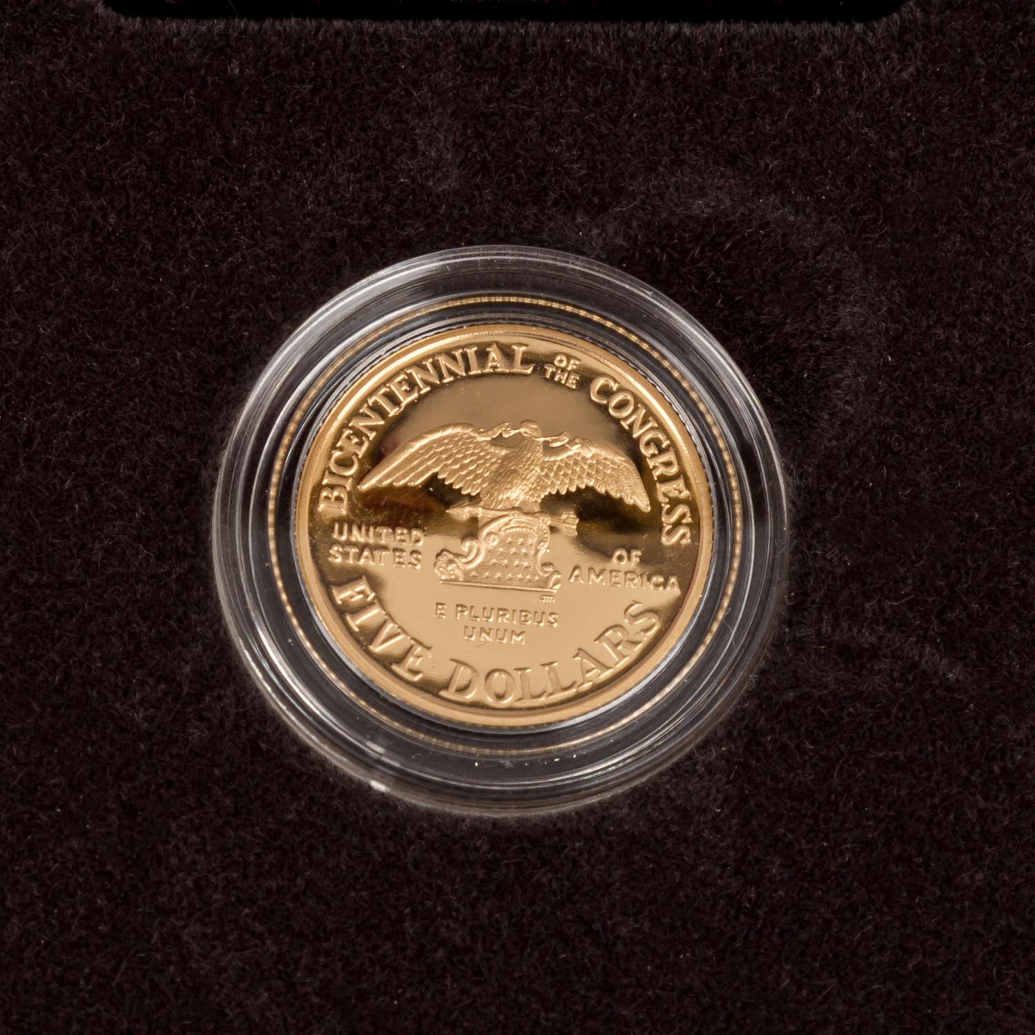 USA/GOLD - 5 Dollars 1989, ca. 7,52 g fein, proof, Originaletui und Schachtel USA/GOLD - 5 Dollars - Bild 3 aus 3
