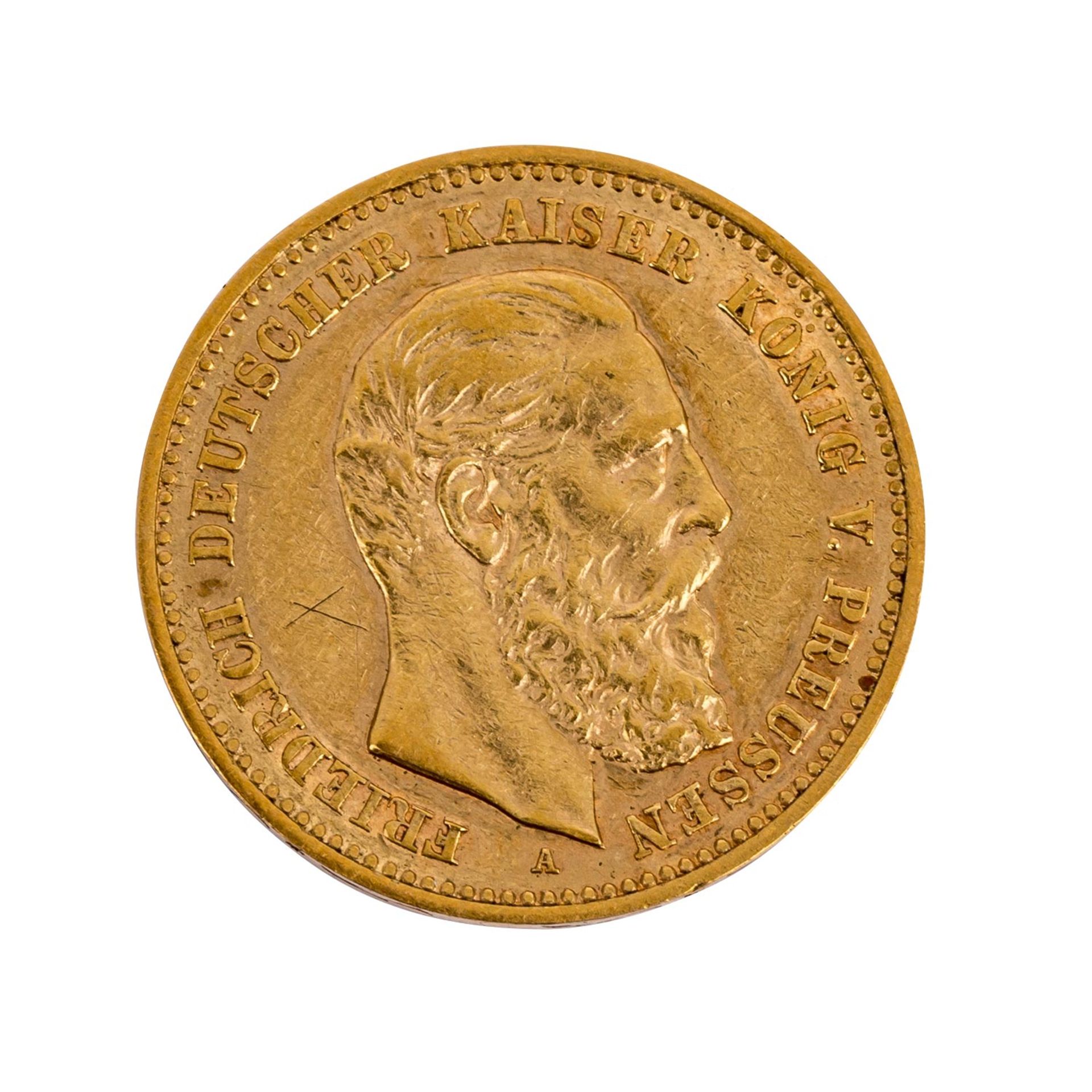 Preussen - 10 Mark Preussen, Kaiser Friedrich, GOLD ss mit Grafito "x" avers. Prussia - 10 marks