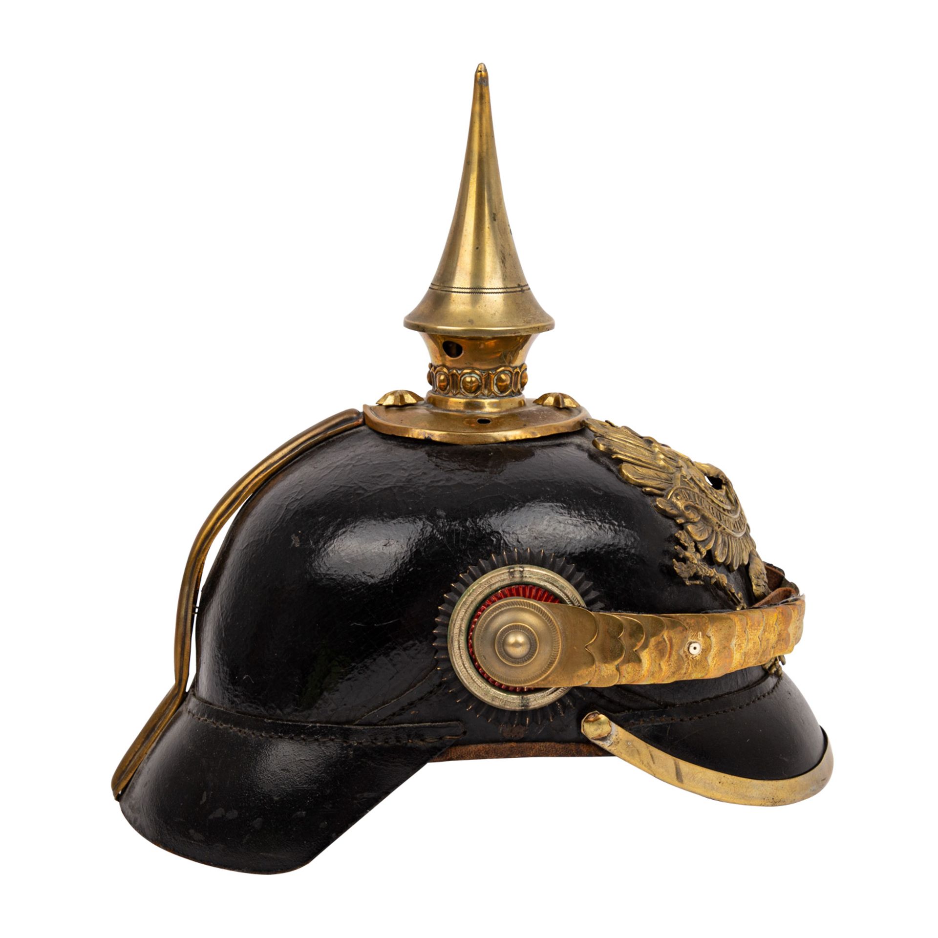 Preussen - Pickelhaube eines Offiziers, lederner Korpus, Schuppenkette, Emblem und abschraubbare - Bild 4 aus 6