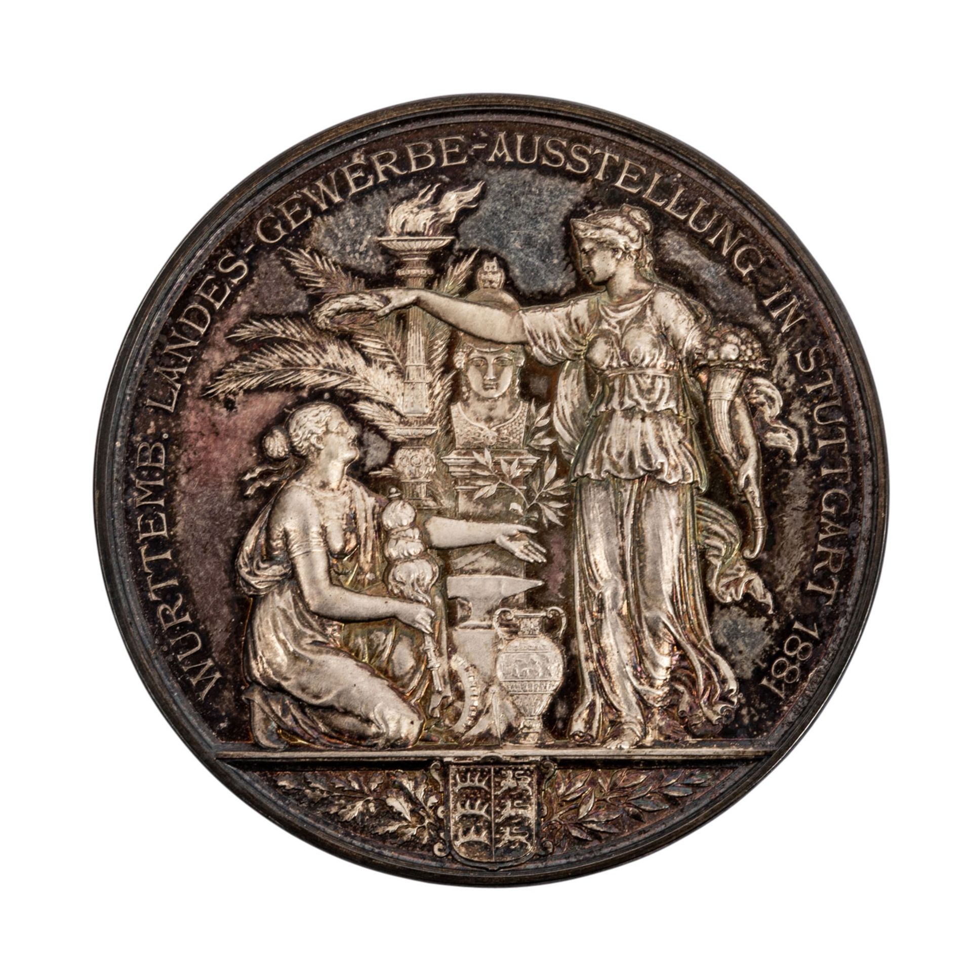 Württemberg - Silberne Preismedaille 1881, König Karl, Württembergische Landesgewerbeausstellung in - Bild 3 aus 3