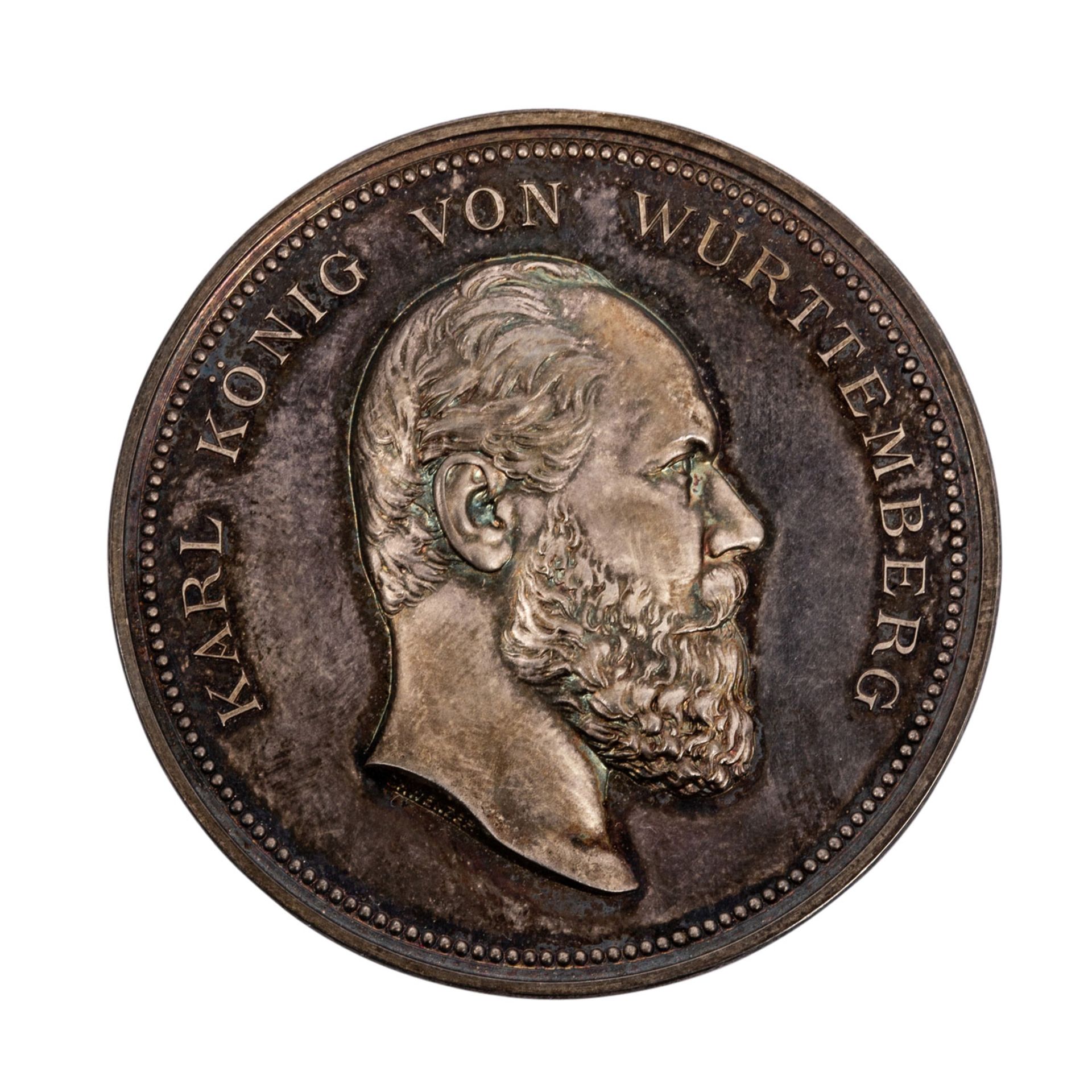 Württemberg - Silberne Preismedaille 1881, König Karl, Württembergische Landesgewerbeausstellung in - Bild 2 aus 3