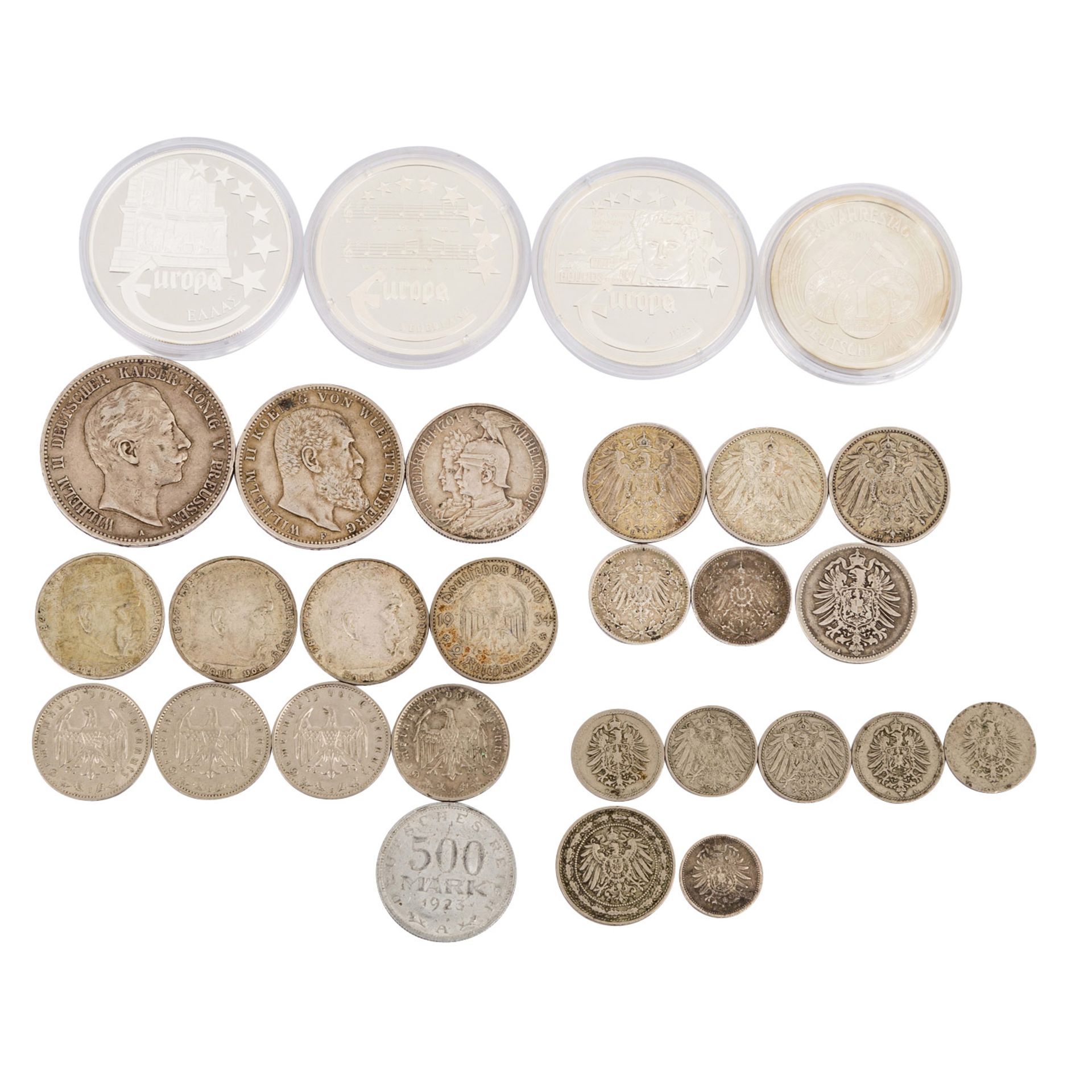 Deutschland Lot Münzen und Medaillen Dt. Kaiserreich, 5x 5 Pfennig, 1875/J, s; 1876/A, ss, 1888/D,