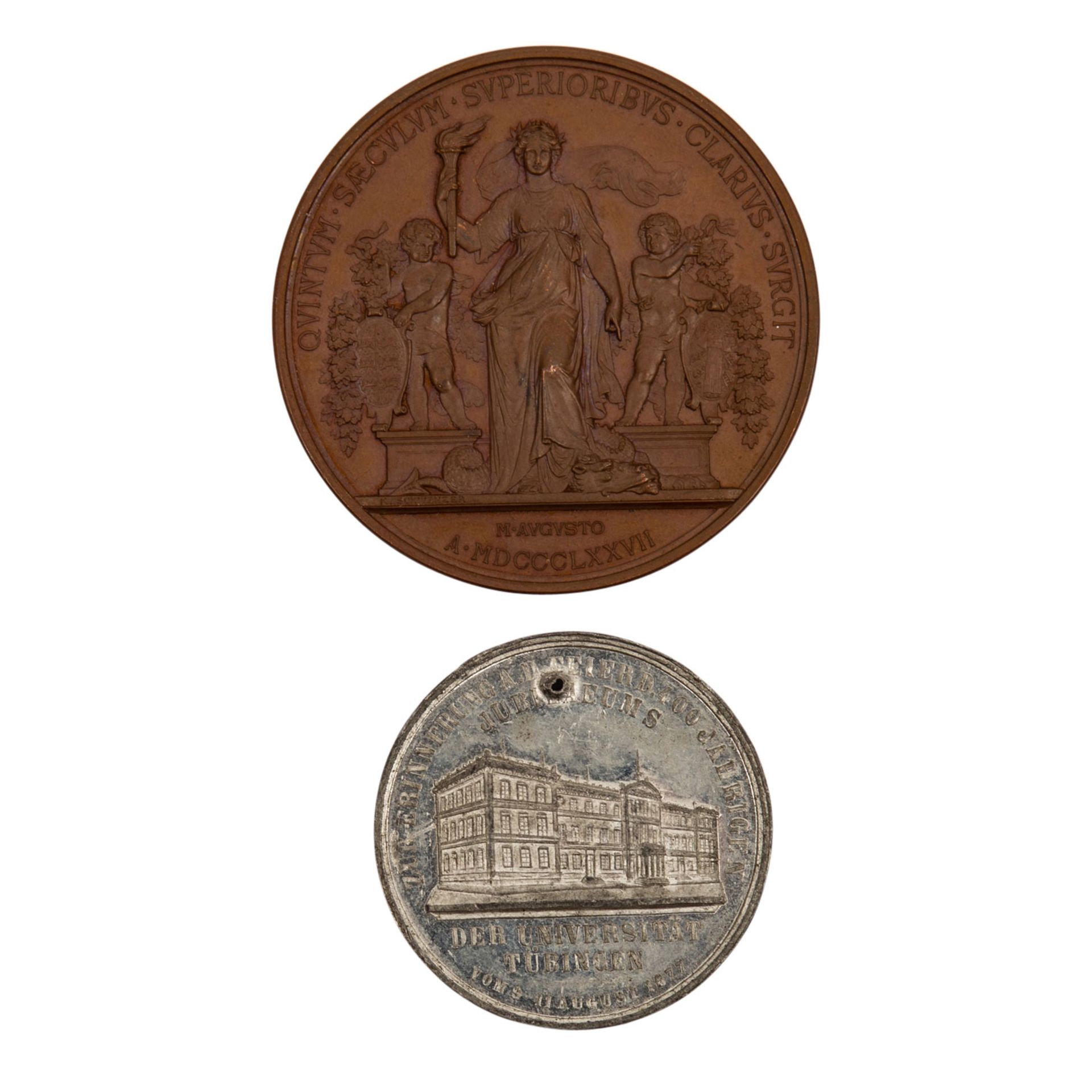 Württemberg - Bronzemedaille 1878. König Karl, 400 Jahrfeier der Universität Tübingen, vz., Tönung, - Bild 2 aus 2