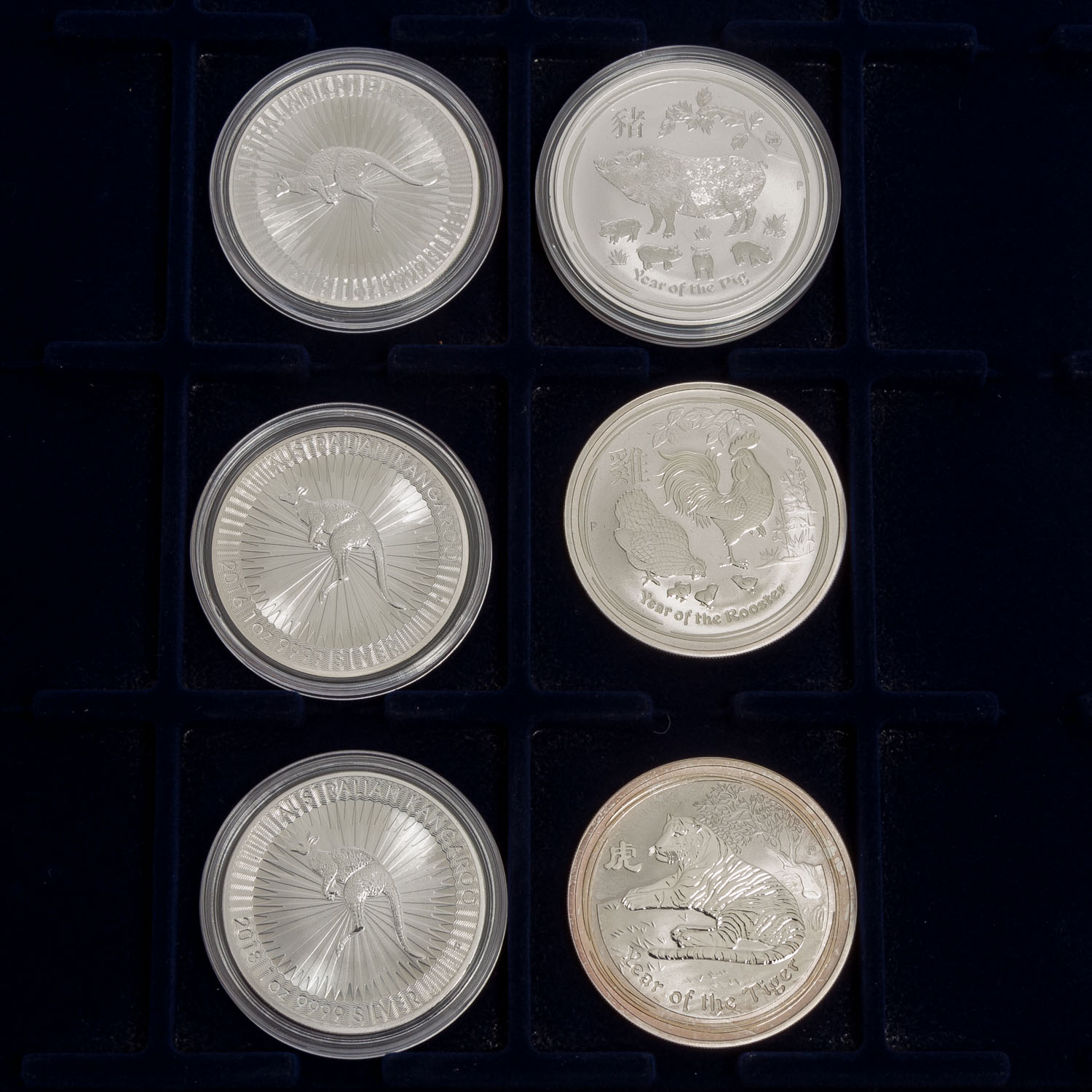 Anlagemünzen SILBER ca. 3kg aus alle Welt in 9 Lindner Tableaus mit insgesamt 99x 1 oz, 1x 1/2 oz - Bild 4 aus 11