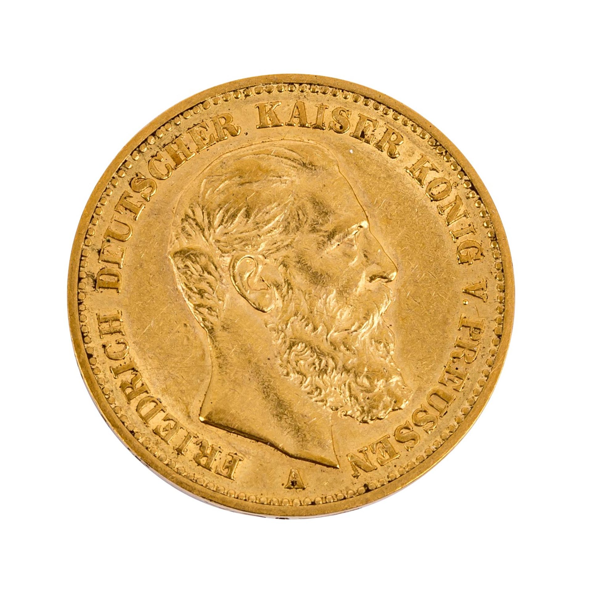Preussen - 20 Mark Preussen, Kaiser Friedrich, GOLD, 7,16 Gramm fein, ss/f. vz. Prussia - 20 marks