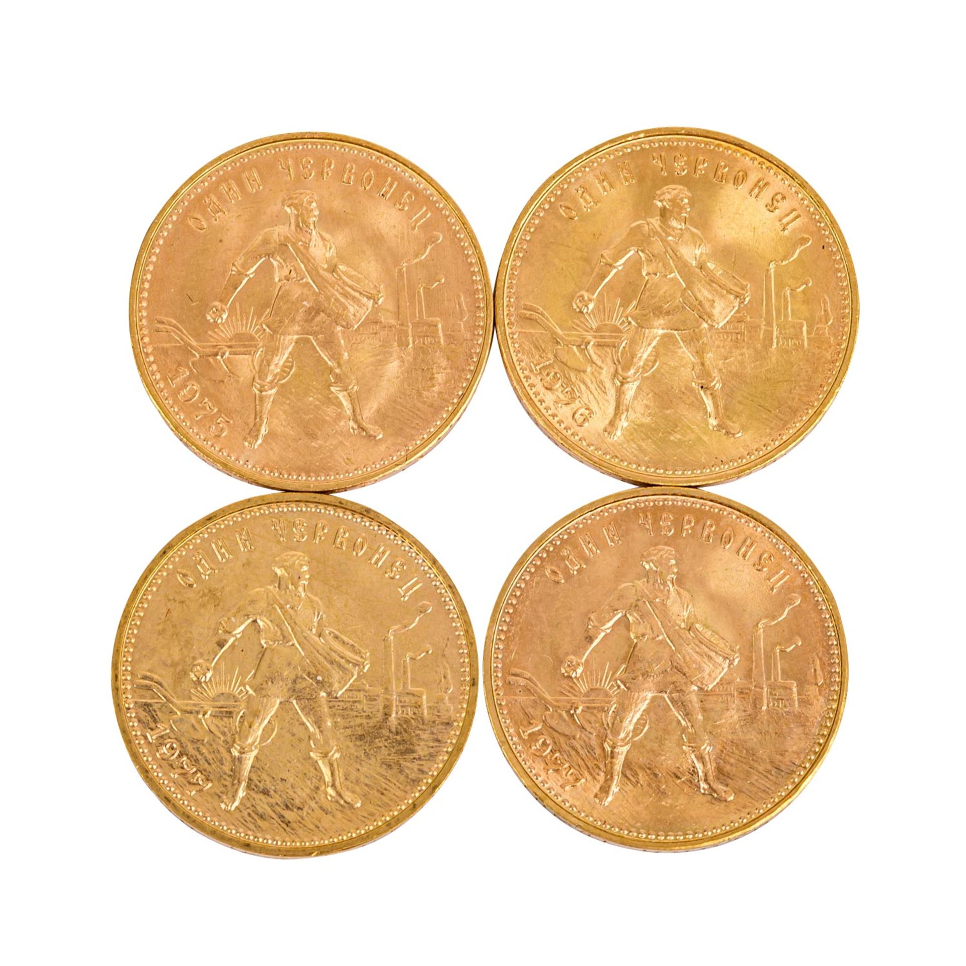 Russland/GOLD - 4 x 10 Rubel Tscherwonez 1975, 1976, 1977 (2x). Je 7,74 g fein, ss-vz Russia/GOLD -