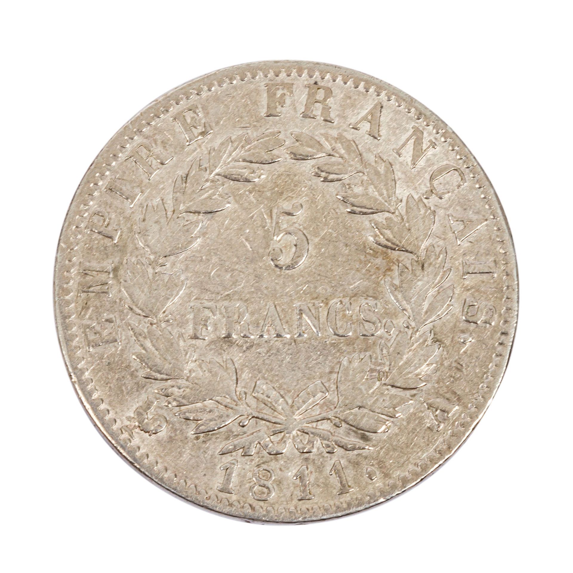 Frankreich - 5 Francs 1811/A, Paris, Silber, ss, wohl etwas gereinigt. France - 5 francs 1811/A, - Bild 2 aus 2