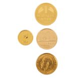 GOLDLOT 4 Münzen, darunter Finnland 100 Euro 2002 ca. 7.7 g fein (Zertifikat), GB 1 Sovereign 1928