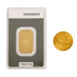 GOLDLOT mit Heraeus 10 g Barren verschweisst sowie Österreich 1000 Schilling Babenberger ca. 12,15