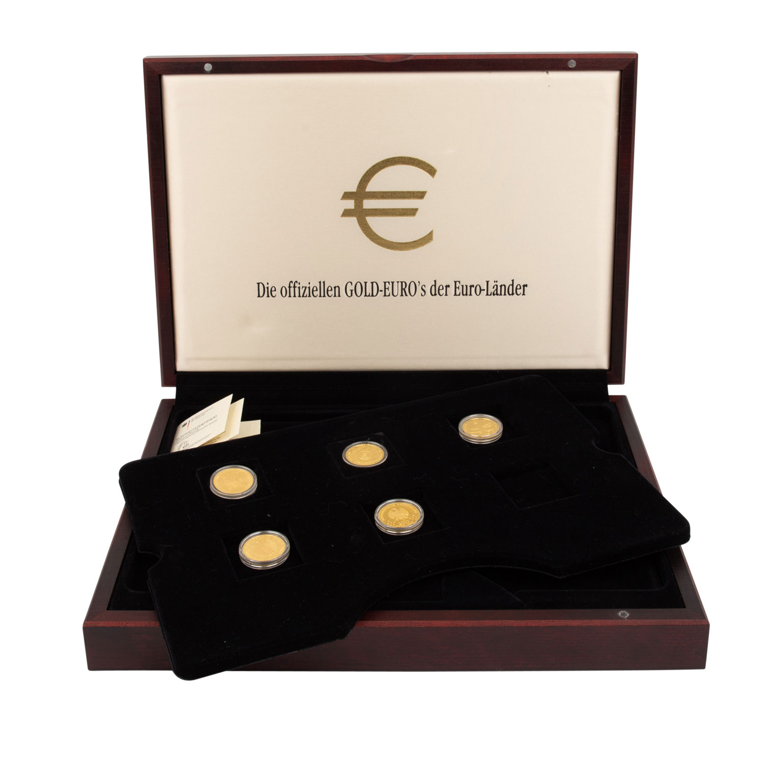 BRD - 5 x 100 Euro in Gold zu je 1/2 Unze, 2002 F Währungsunion (Zertifikat), 2003 A Quedlinburg,