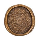In Bronze geprägtes Siegel nach altem Vorbild, wohl Stadtdekret Düsseldorf 1363. Seal embossed in