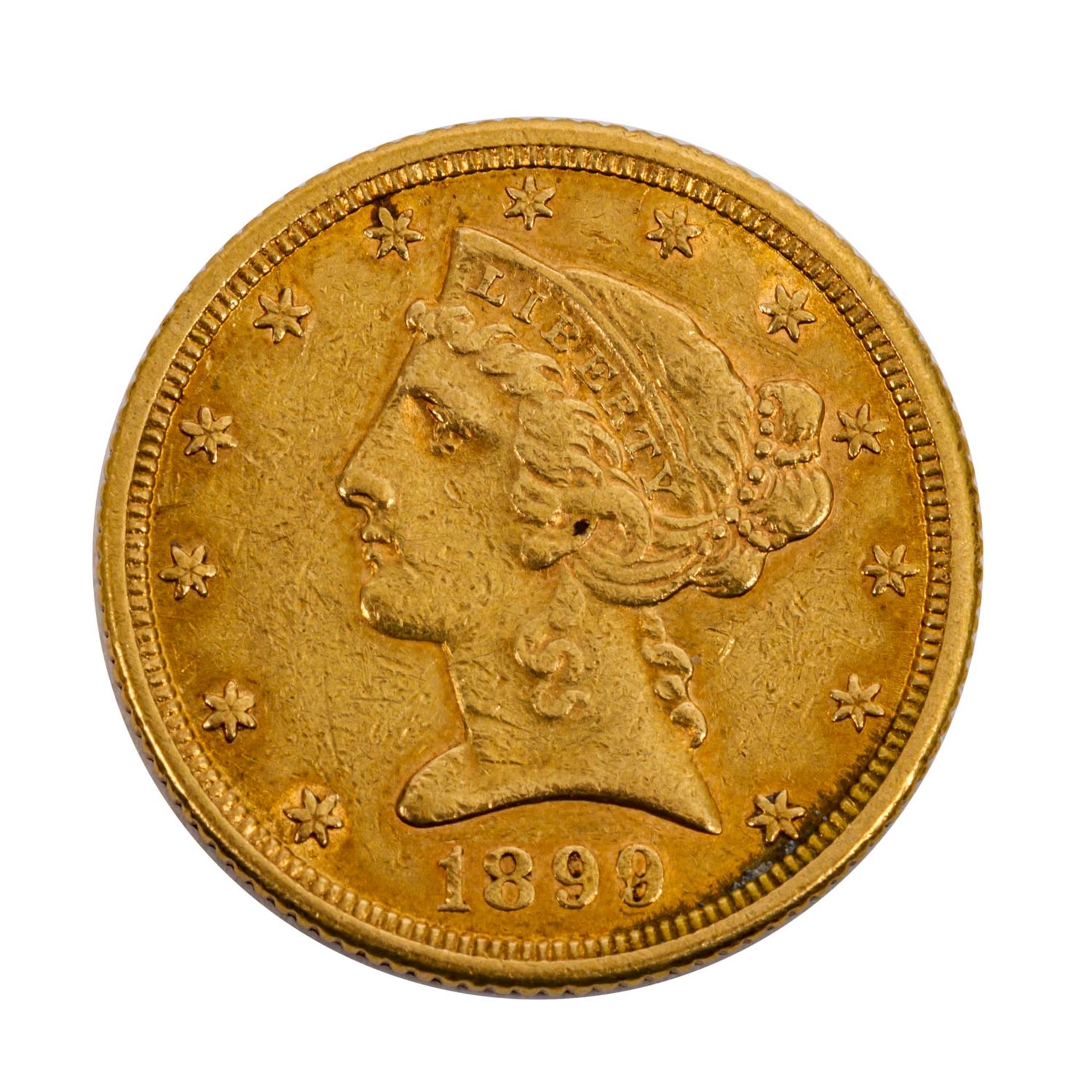 USA/GOLD - 5 Dollars 1899 S, Liberty Head, ca. 7,5 g fein, ss USA/GOLD - 5 dollars 1899 S, Liberty