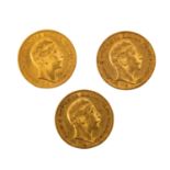 Dt. Kaiserreich / GOLD - 3 x 20 Mark Preussen, 1890, 1894, 1900, Kaiser Wilhelm II, ca. 21,48 Gramm