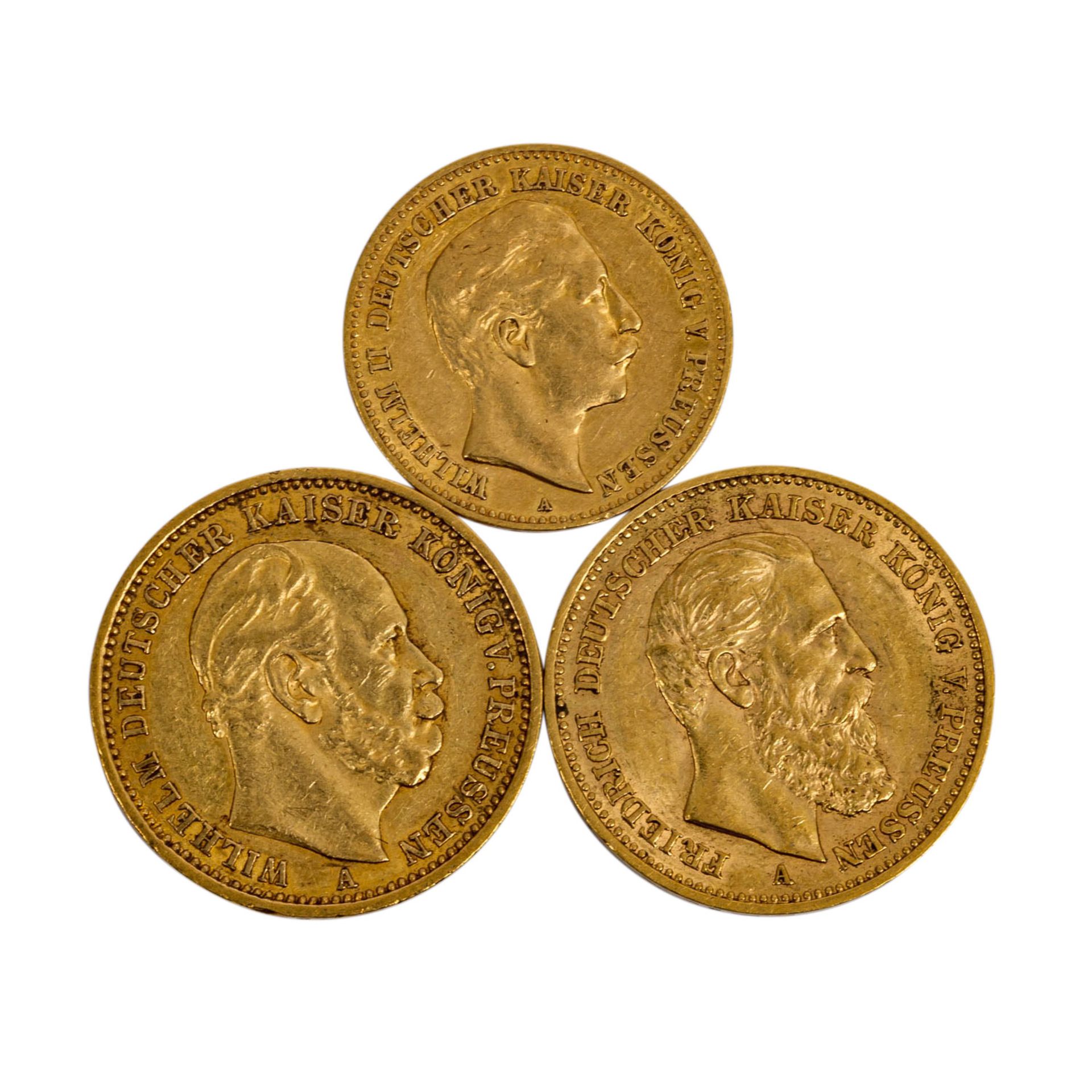 Preussen/GOLD - Konvolut 2 x 10 Mark und 1 x 10 Mark. 20 Mark 1881 A Wilhelm I., 20 Mark 1888 A