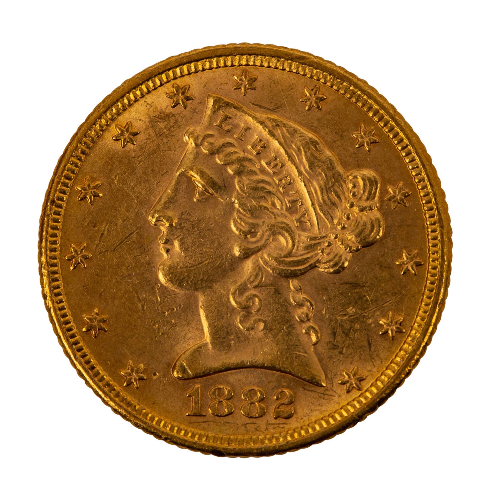 USA/GOLD - 5 Dollars 1882 Liberty Head, ca. 7,5 g fein, ss USA/GOLD - 5 dollars 1882 Liberty Head,