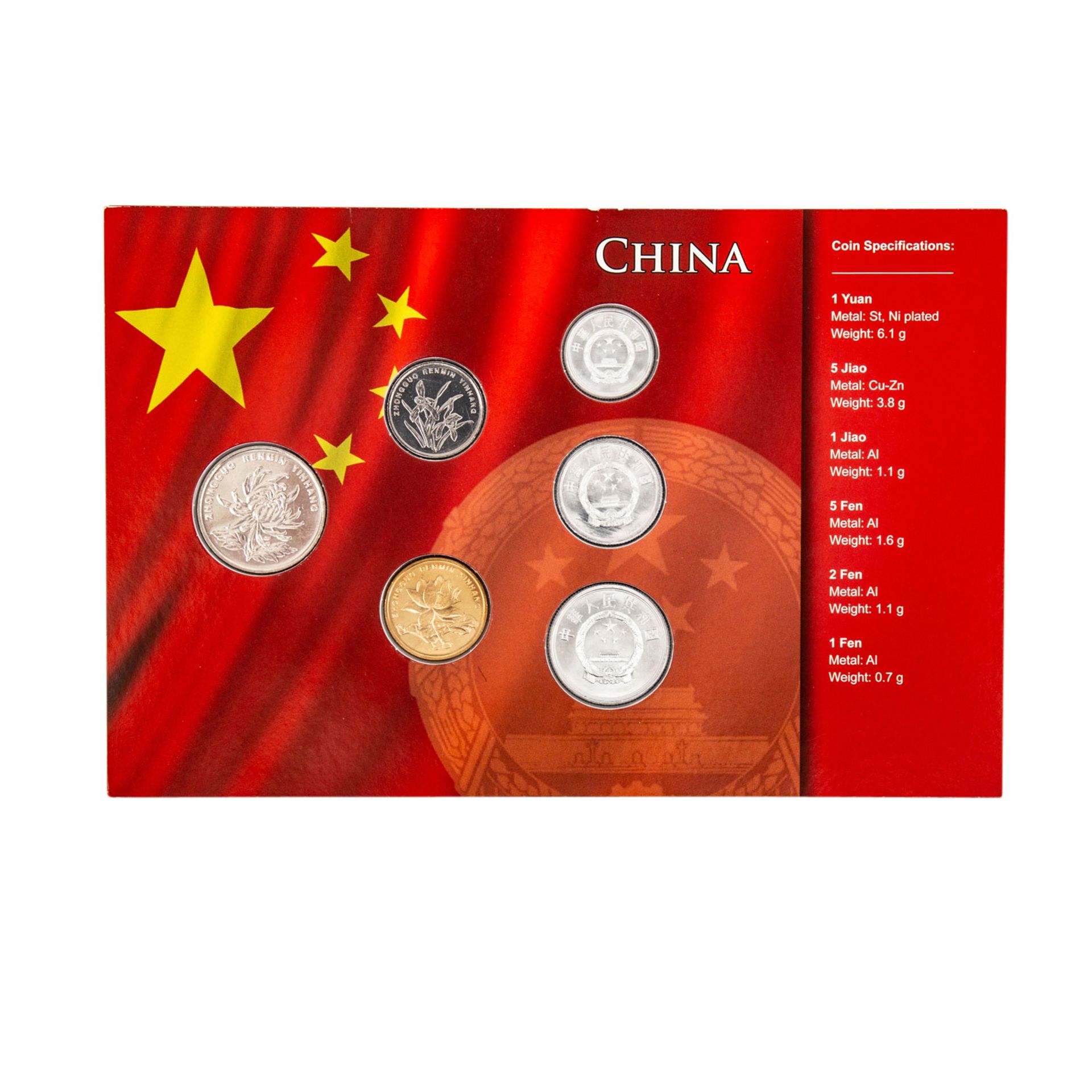 Volksrepublik China - Münzsatz zu 1,68 Yuan, im Einzelnen bestehend aus 1 Yuan 2002, 5 Jiao 2004, 1 - Bild 2 aus 2