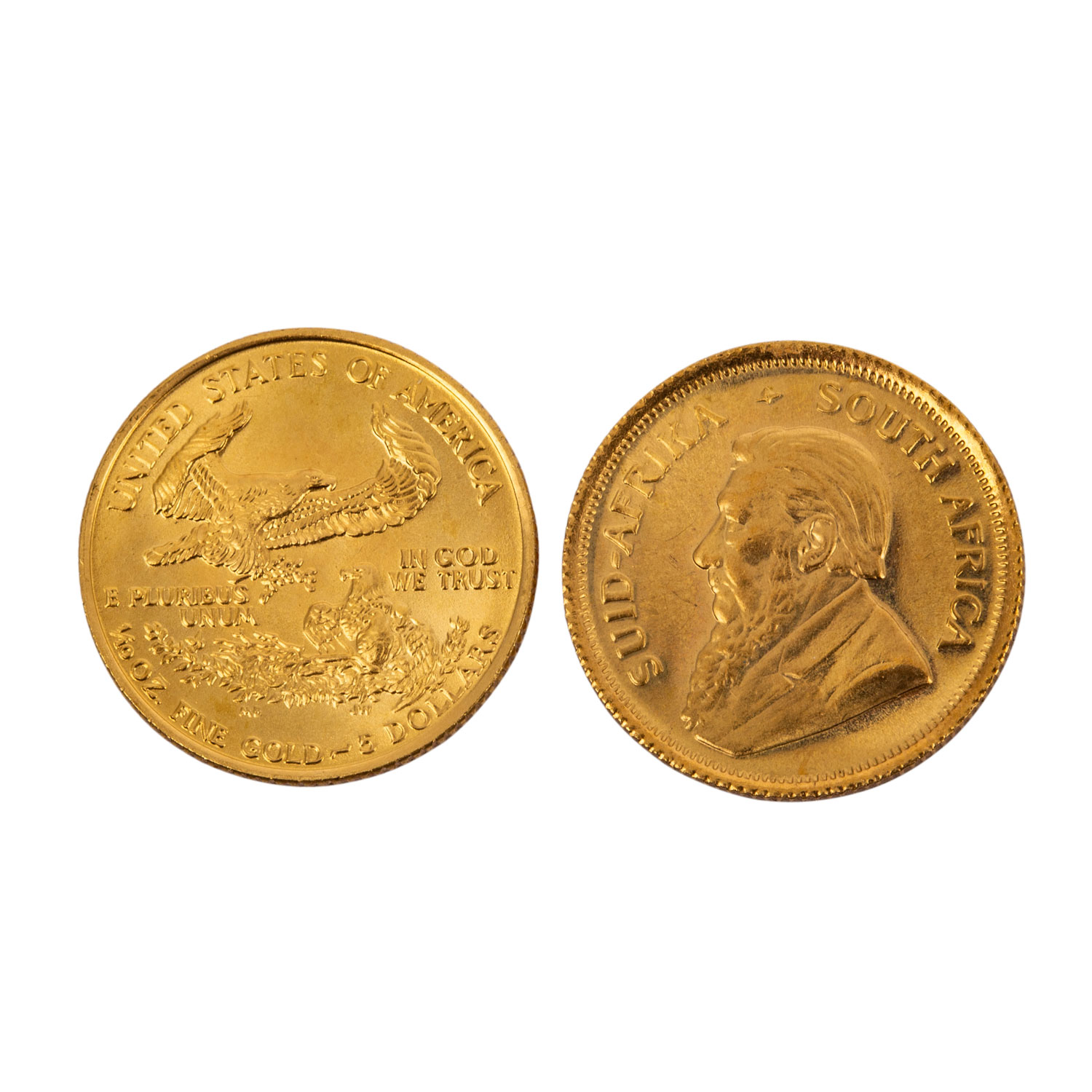 GOLD 2 x 1/10 Unze aus Südafrika 1/10 Unze Krügerrand 1980 und USA 1/10 Unze Eagle. vz GOLD 2 x 1/