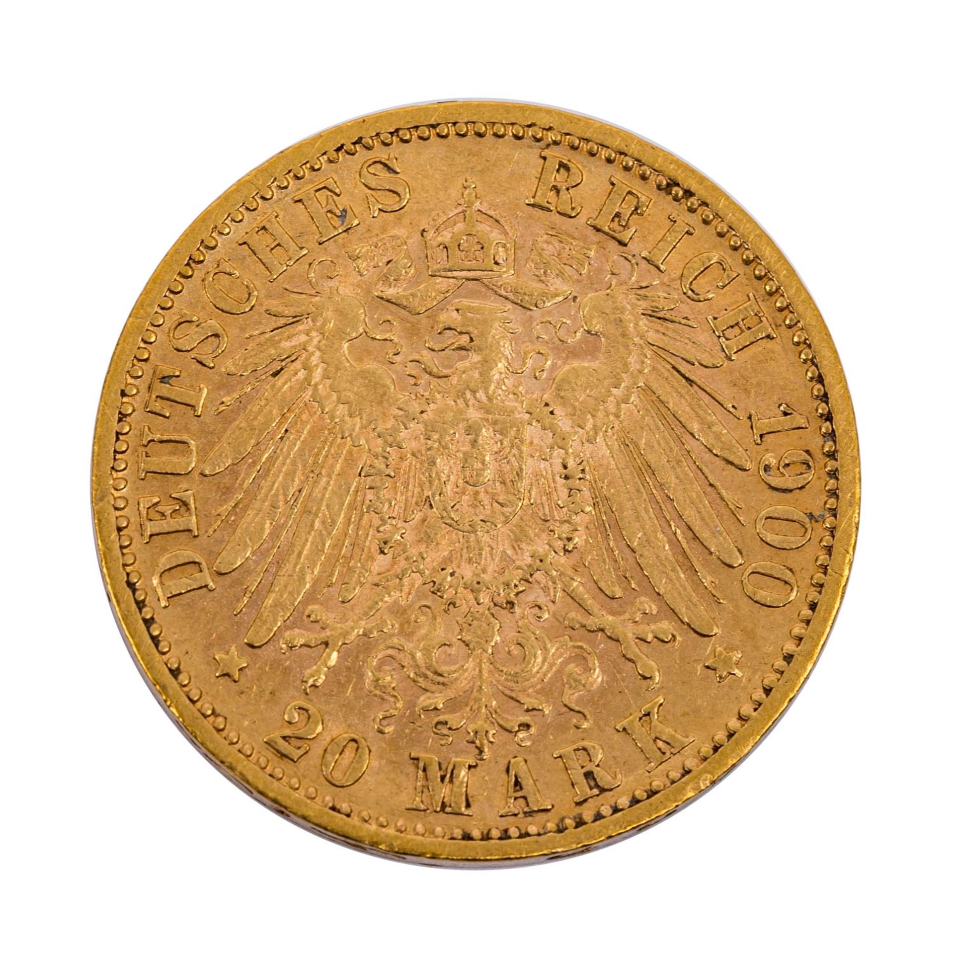Württemberg/GOLD - 20 Mark 1900 F Wilhelm II., - Bild 2 aus 2