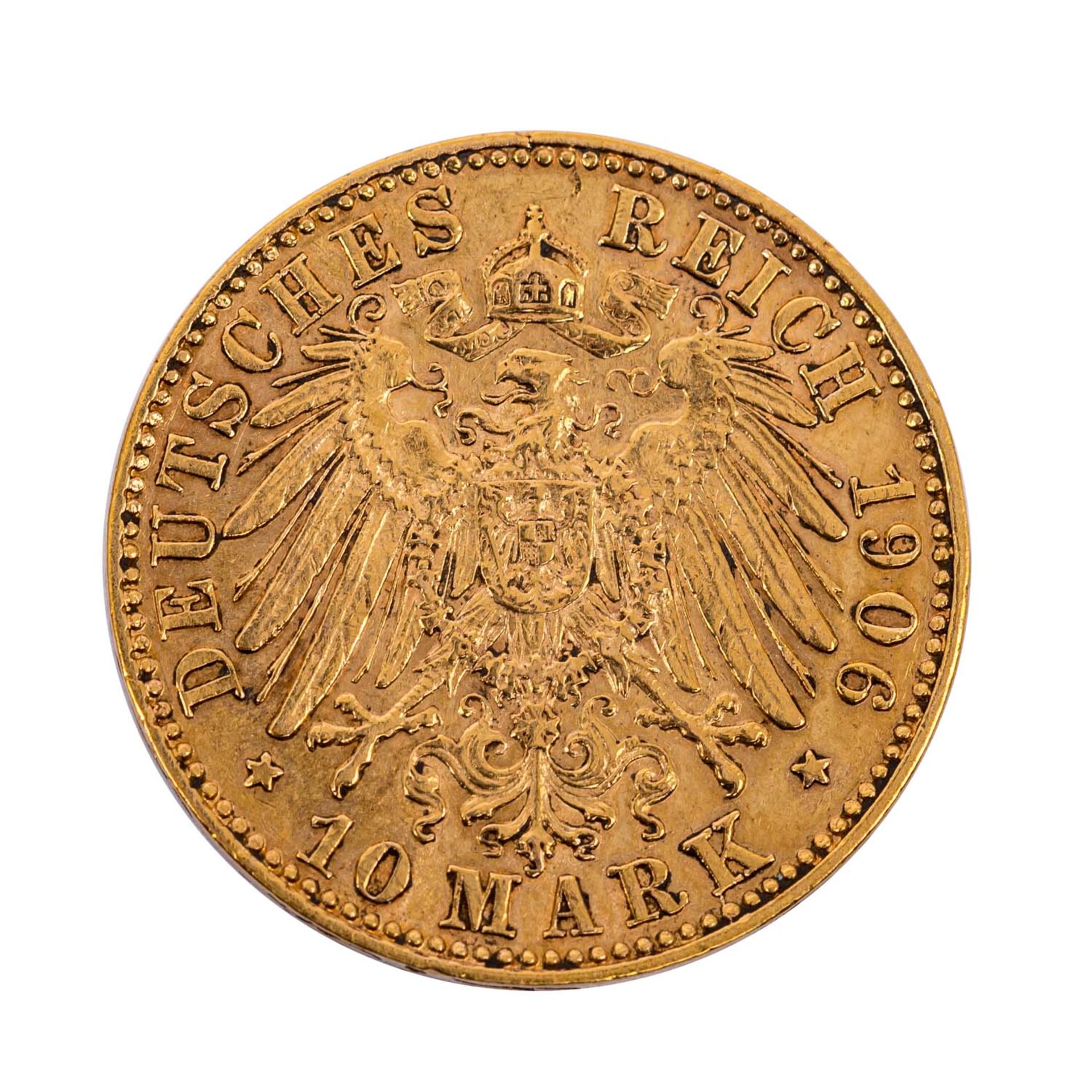 Sachsen/GOLD - 10 Mark 1906 E Friedrich August, - Bild 2 aus 2