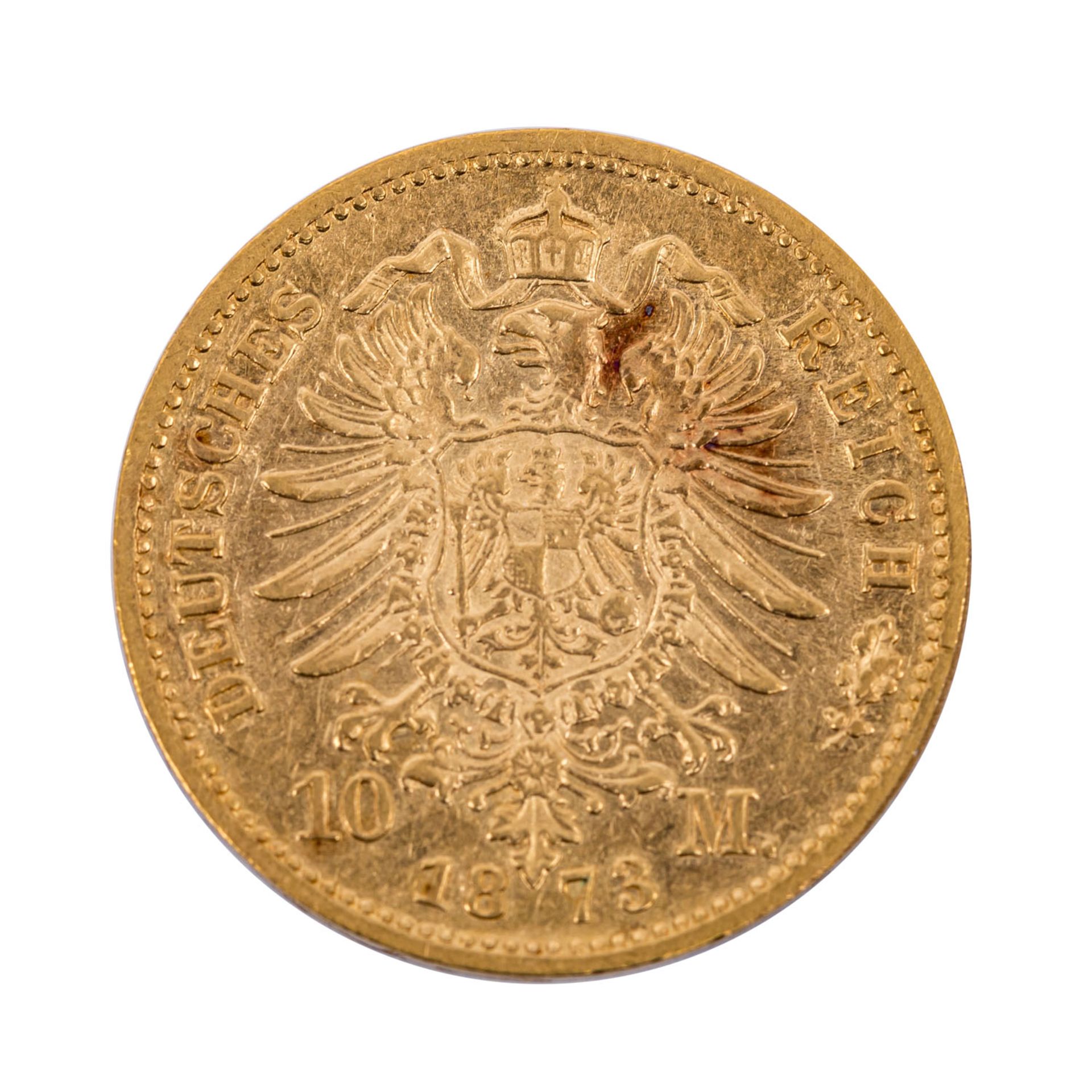 Baden/GOLD - 10 Mark 1873 G, Friedrich, - Bild 2 aus 2