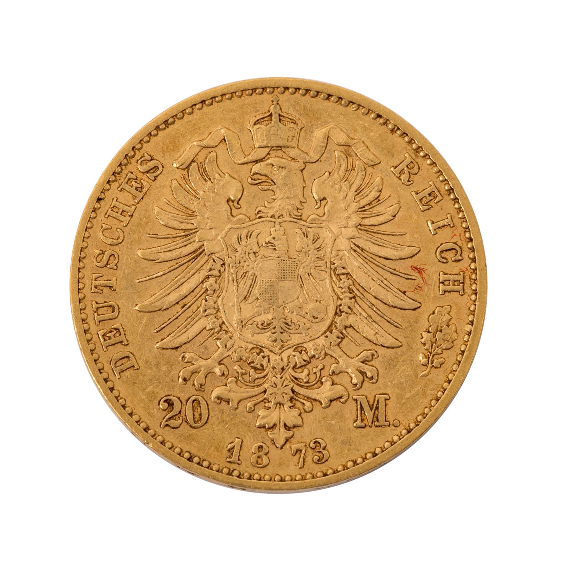 Bayern/GOLD - 20 Mark 1873 DLudwig II., ca. 7,16 g fein, ssBavaria/GOLD - 20 m - Bild 2 aus 2