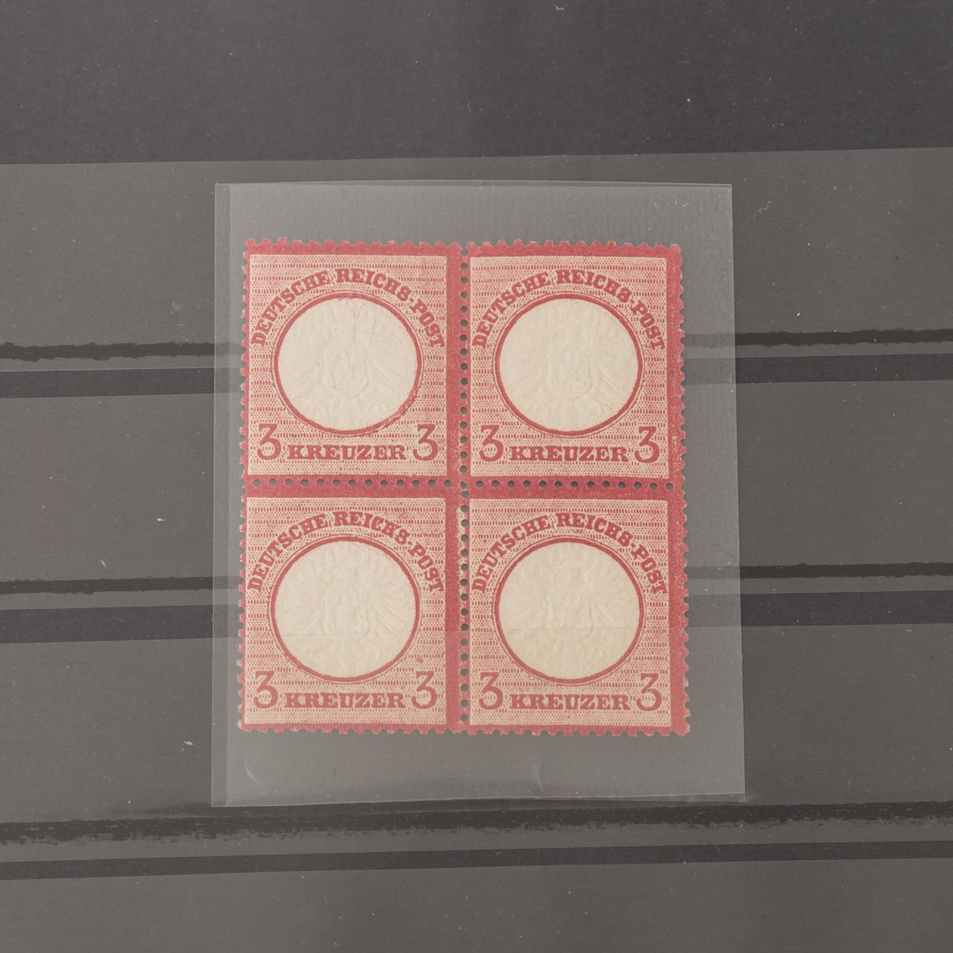 Briefmarken Dt. Kaiserreich 1872Mi-Nr. 25, 3 Kreuzer, Karmin im postfrischen Viererblo - Bild 3 aus 3
